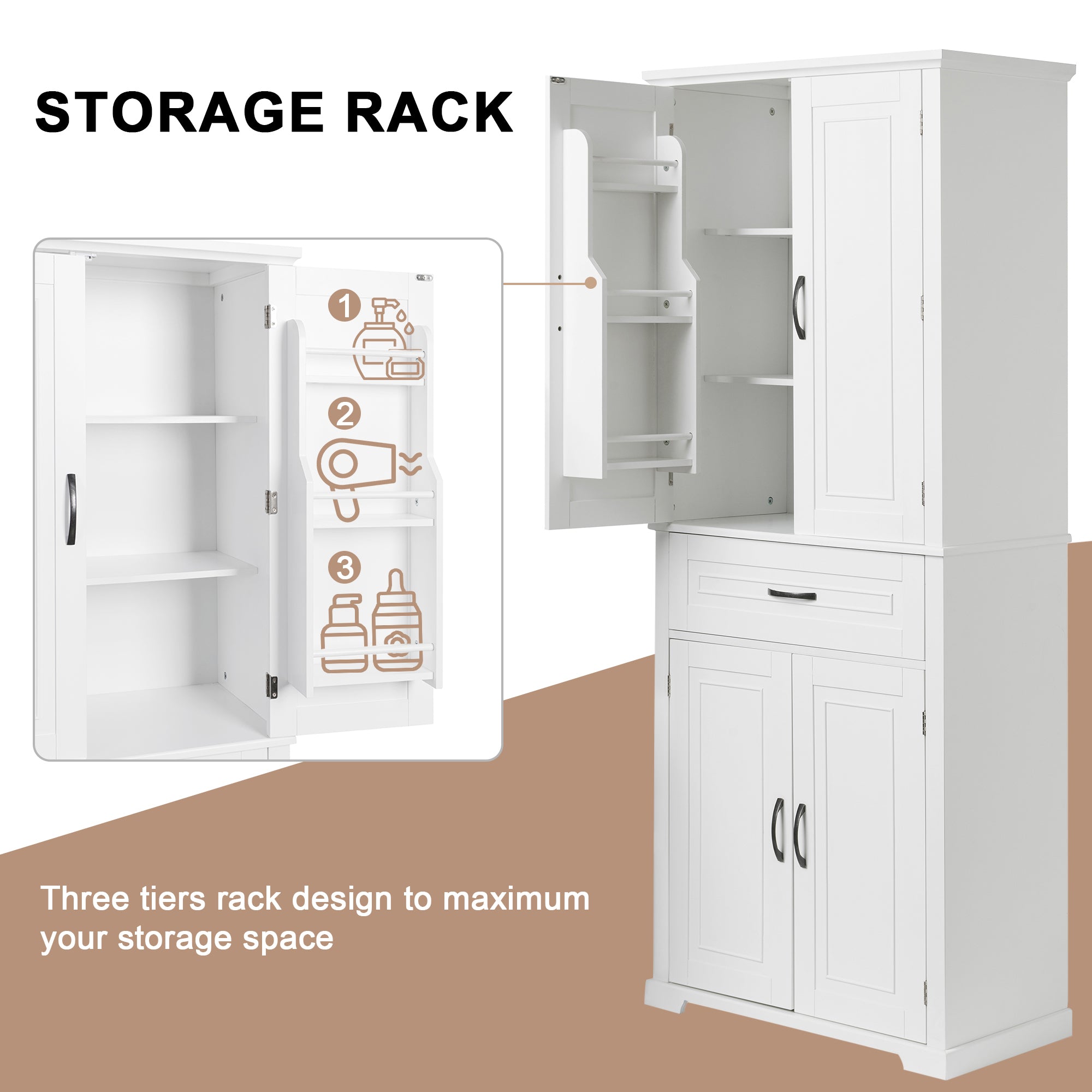 30 in. W x 72 in. H Freestanding Bathroom Cabinet in White with Adjustable Shelf and Drawer