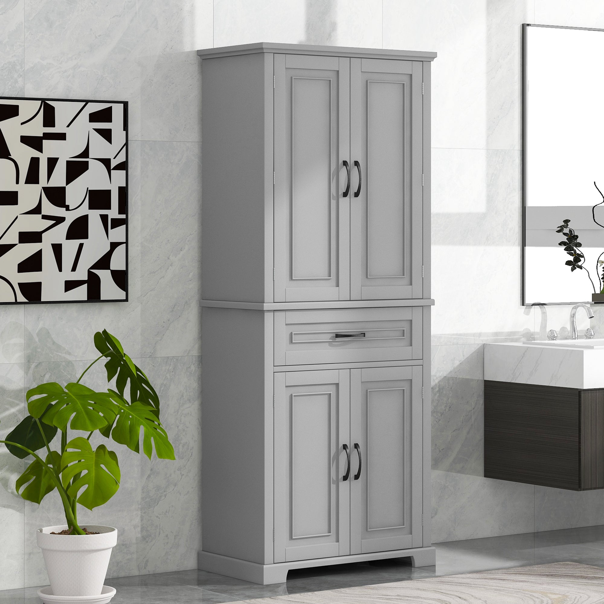 30 in. W x 72 in. H Freestanding Bathroom Cabinet in White with Adjustable Shelf and Drawer