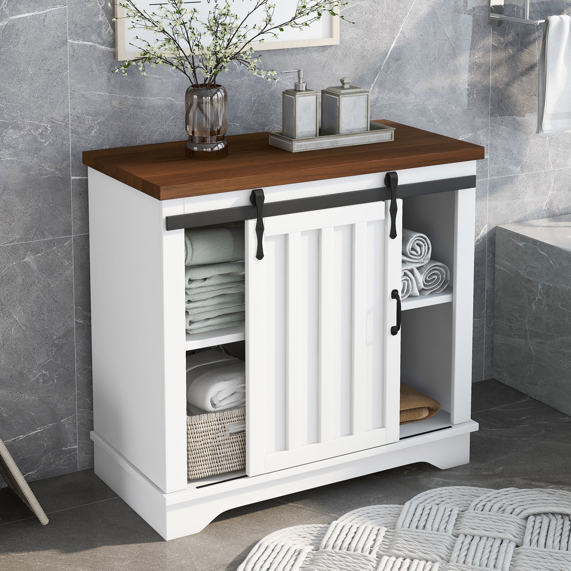 30 in. W x 72 in. H Freestanding Bathroom Cabinet in White with Adjustable Shelf and Drawer