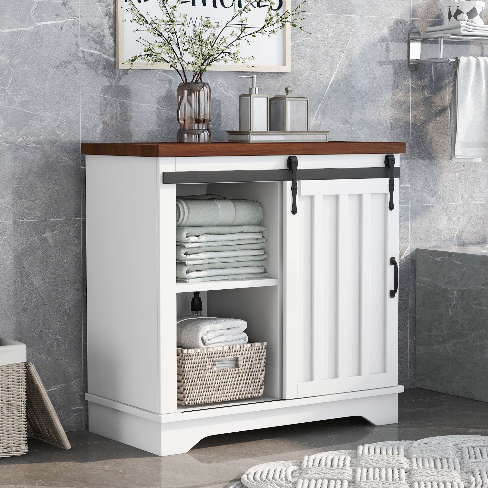 30 in. W x 72 in. H Freestanding Bathroom Cabinet in White with Adjustable Shelf and Drawer