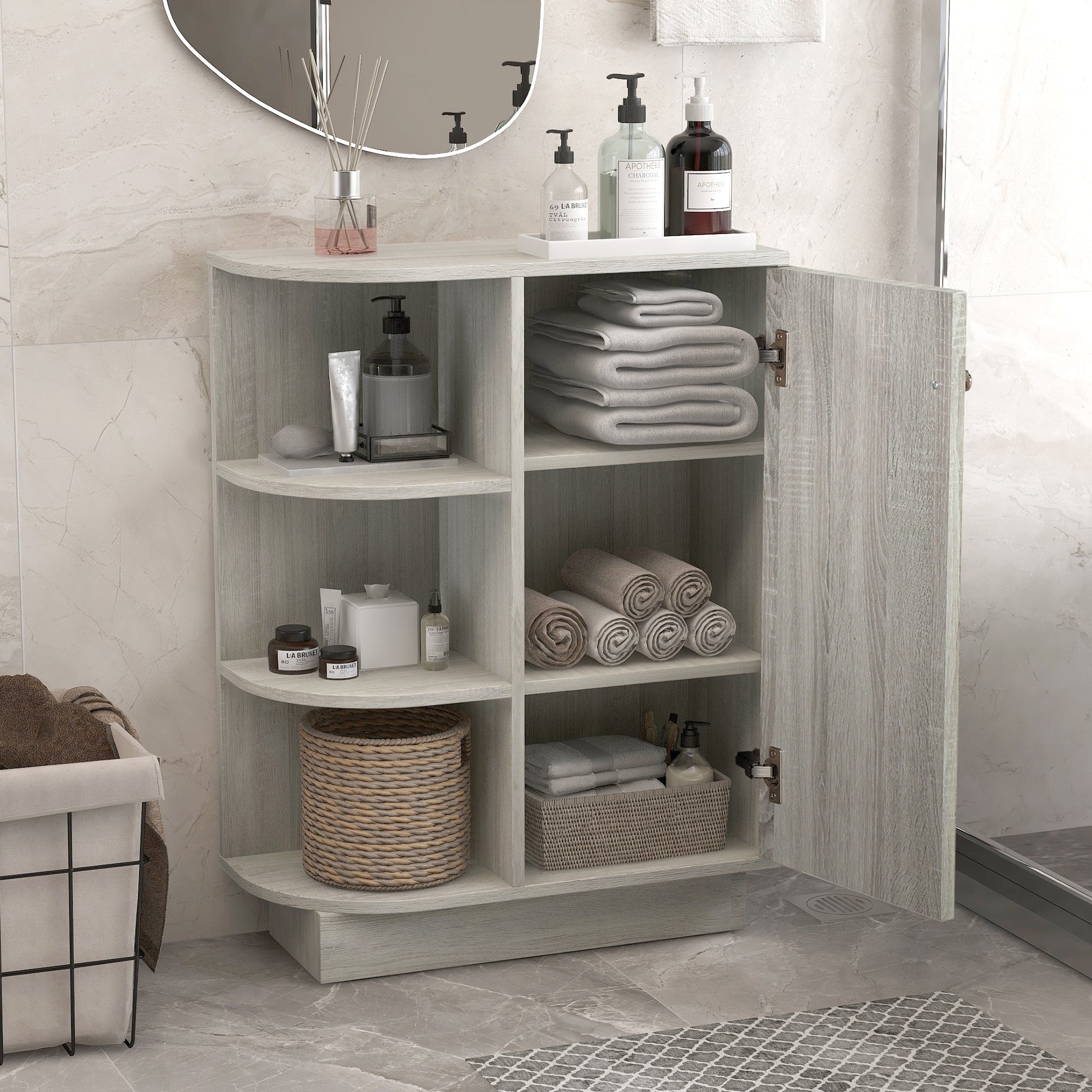 24 Inch MDF Freestanding Bathroom Vanity Set in White Integrated Ceramic Sink