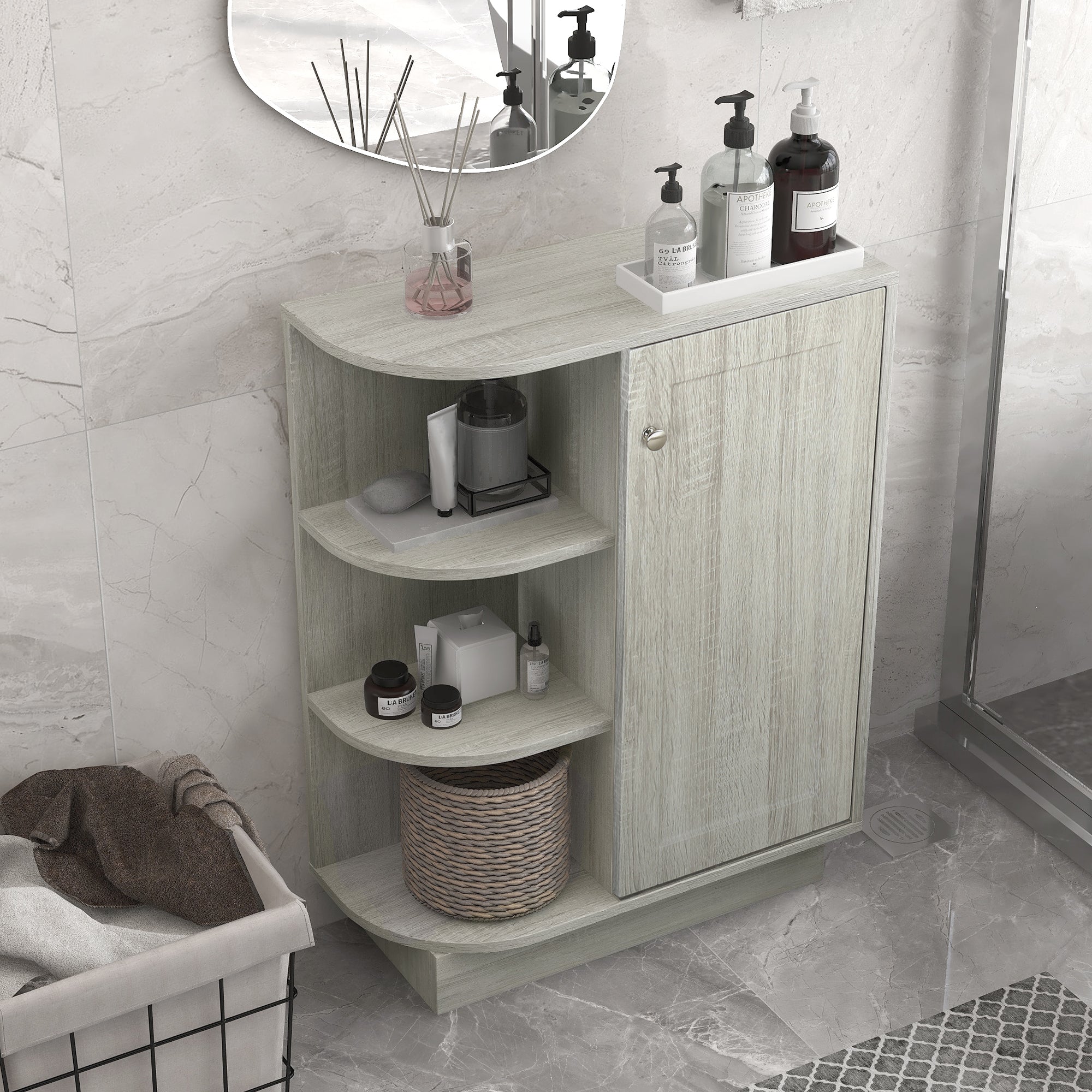 24 Inch MDF Freestanding Bathroom Vanity Set in White Integrated Ceramic Sink