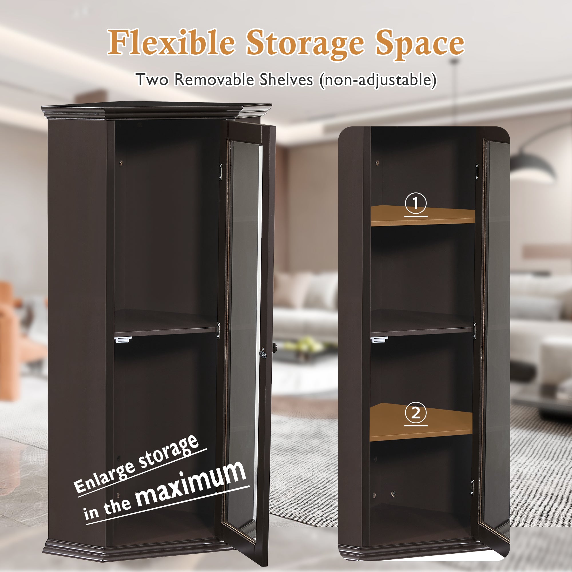 42" Tall Wood 1-door Bathroom Cabinet in White with Removable Shelf