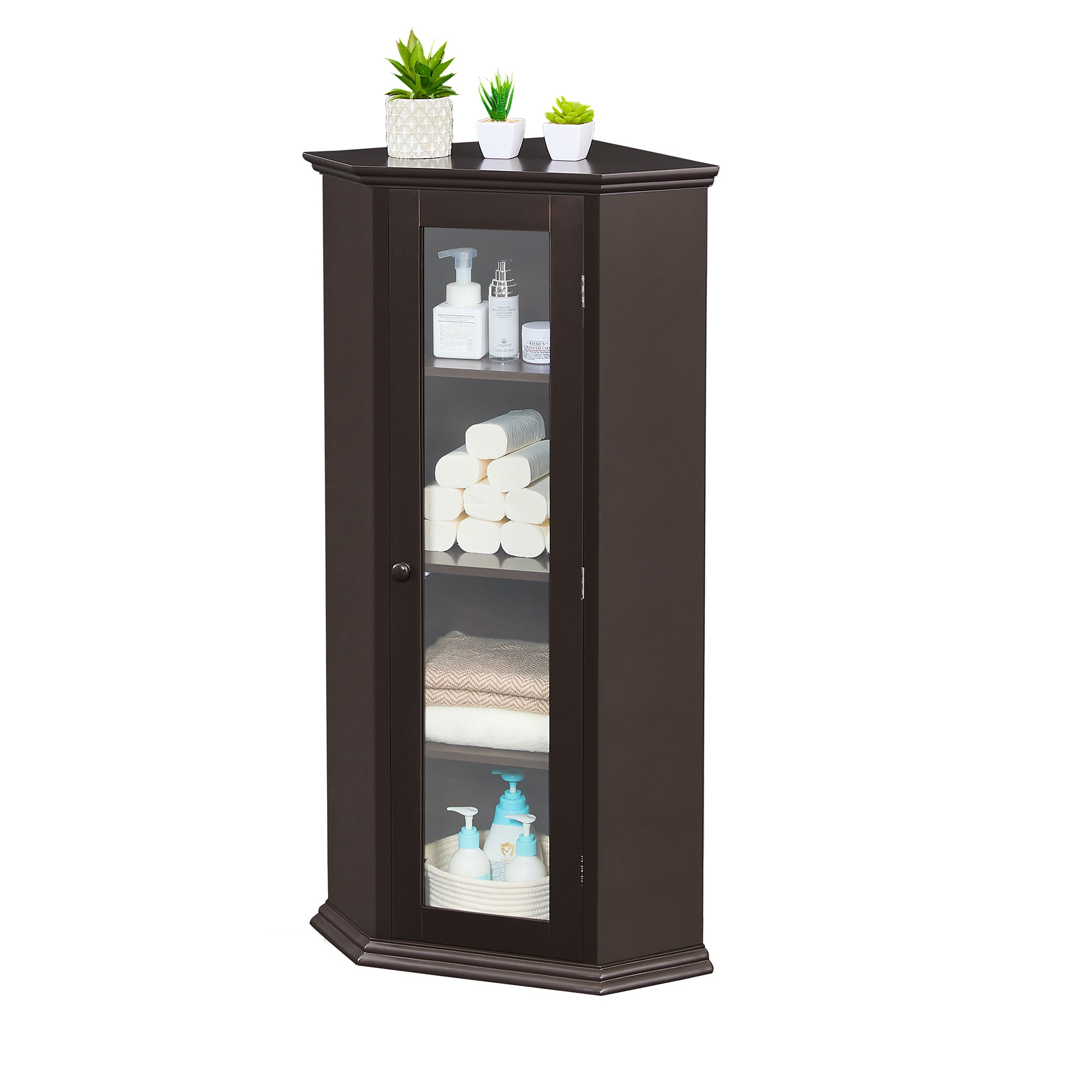 42" Tall Wood 1-door Bathroom Cabinet in White with Removable Shelf