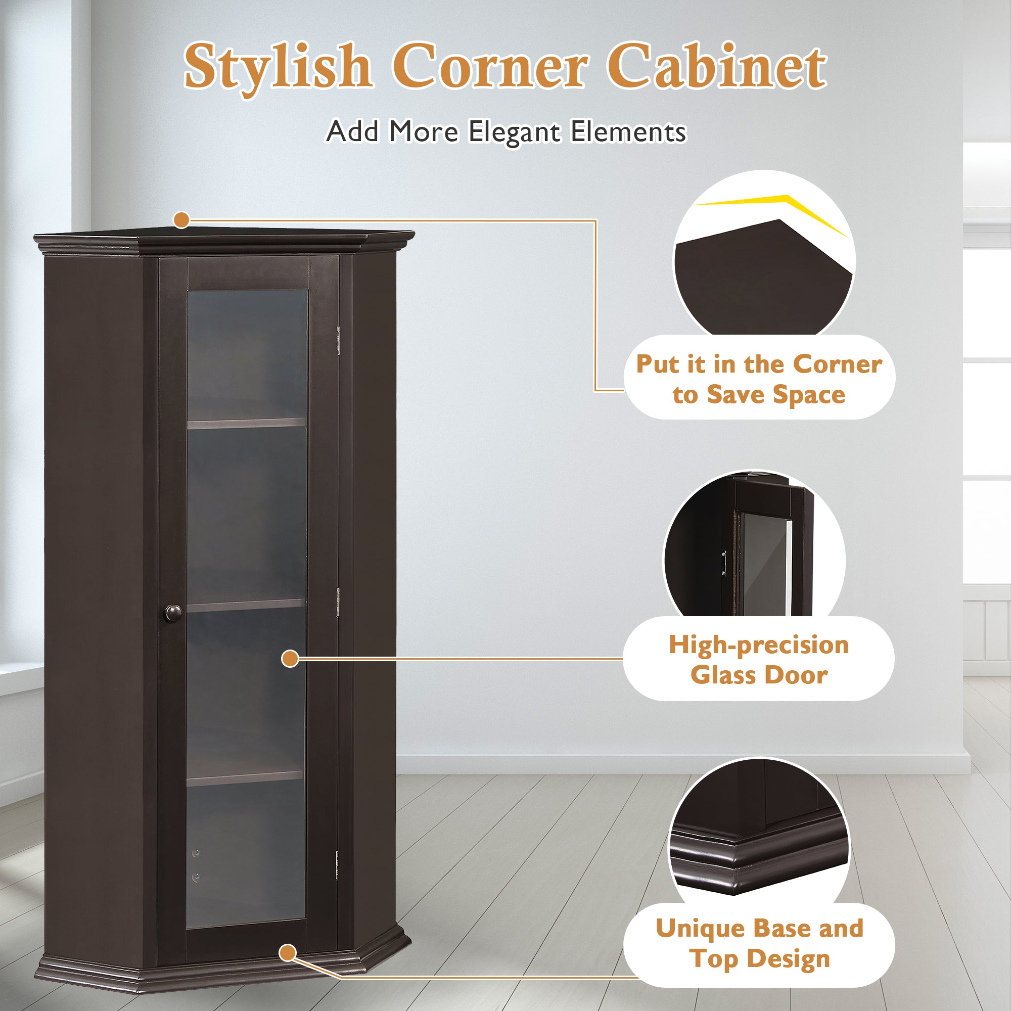 42" Tall Wood 1-door Bathroom Cabinet in White with Removable Shelf