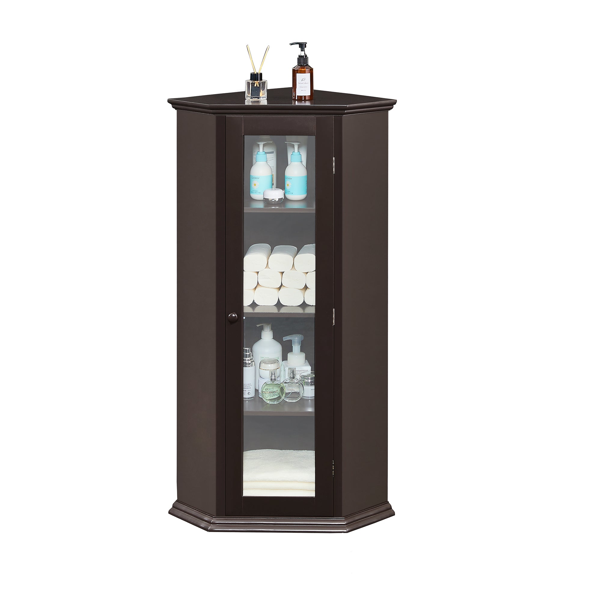 42" Tall Wood 1-door Bathroom Cabinet in White with Removable Shelf