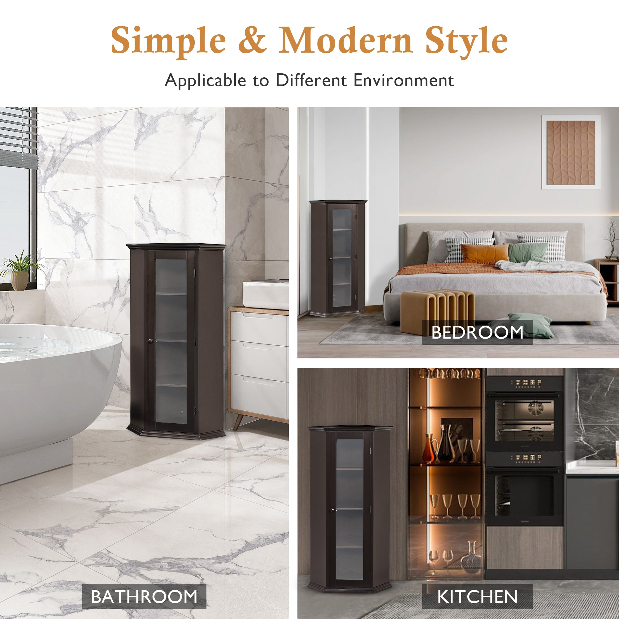 42" Tall Wood 1-door Bathroom Cabinet in White with Removable Shelf