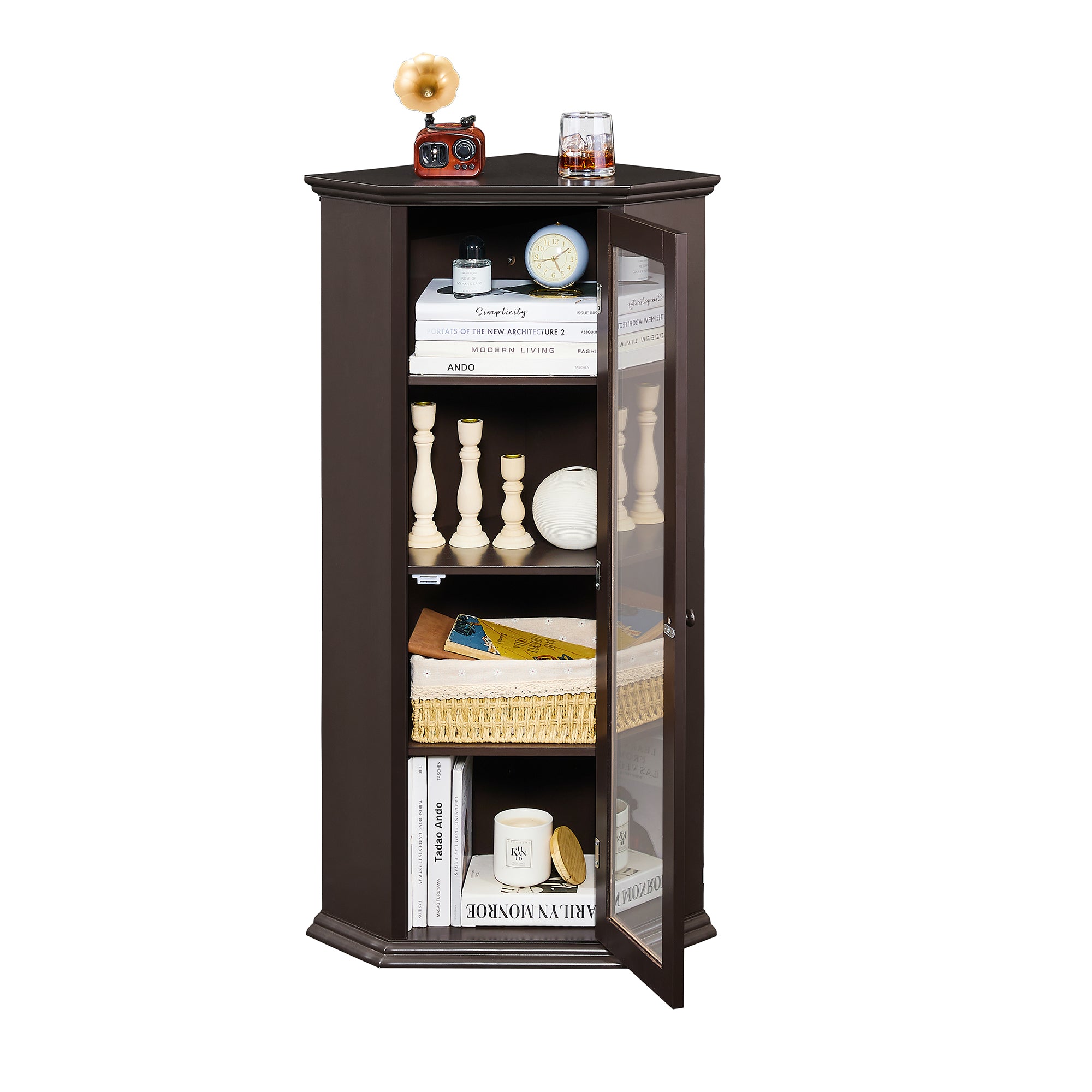 42" Tall Wood 1-door Bathroom Cabinet in White with Removable Shelf