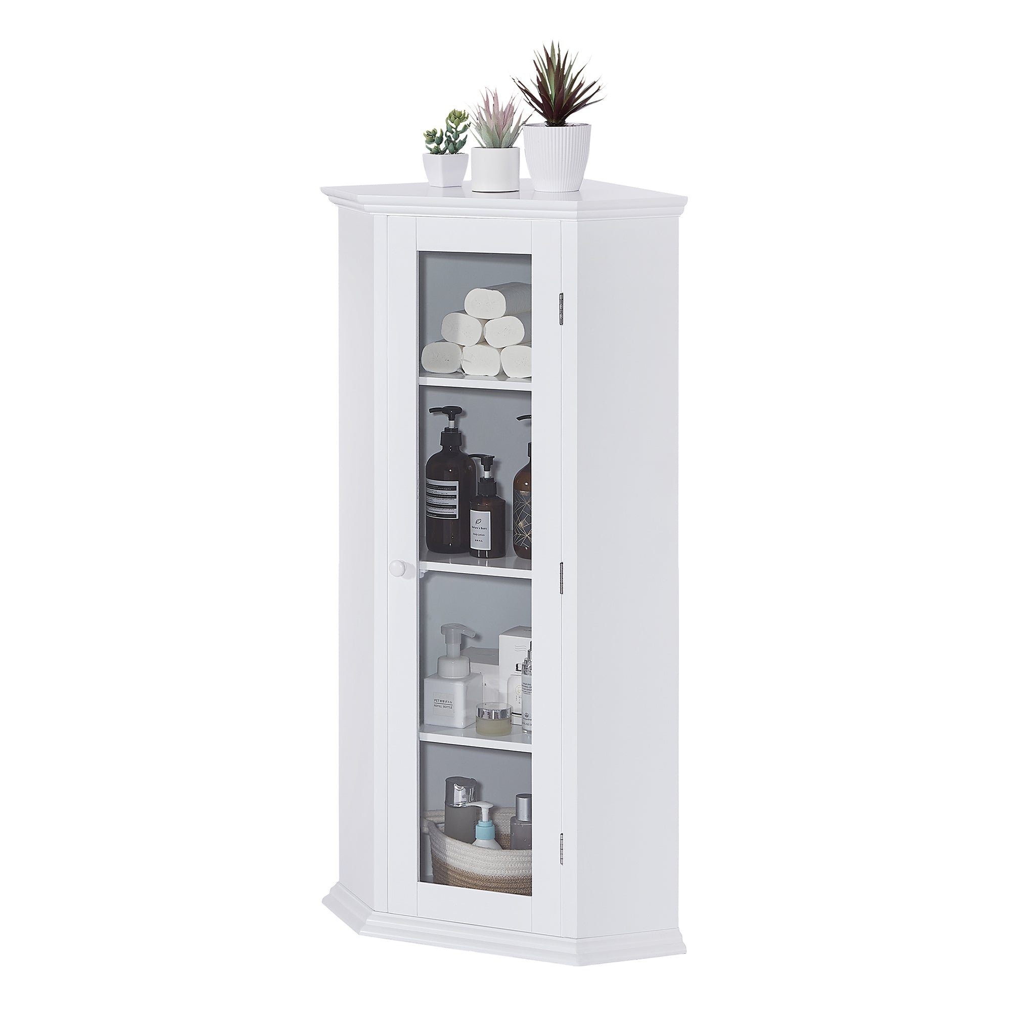42" Tall Wood 1-door Bathroom Cabinet in White with Removable Shelf