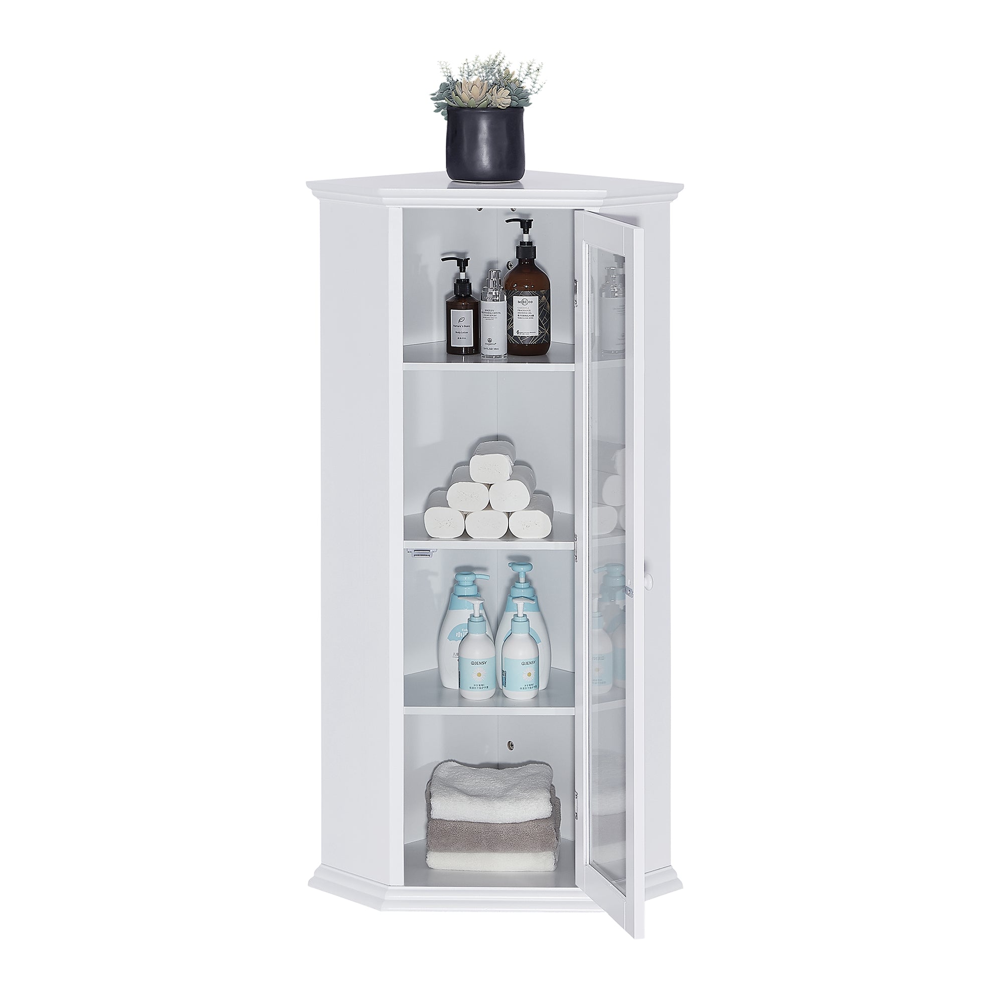 42" Tall Wood 1-door Bathroom Cabinet in White with Removable Shelf