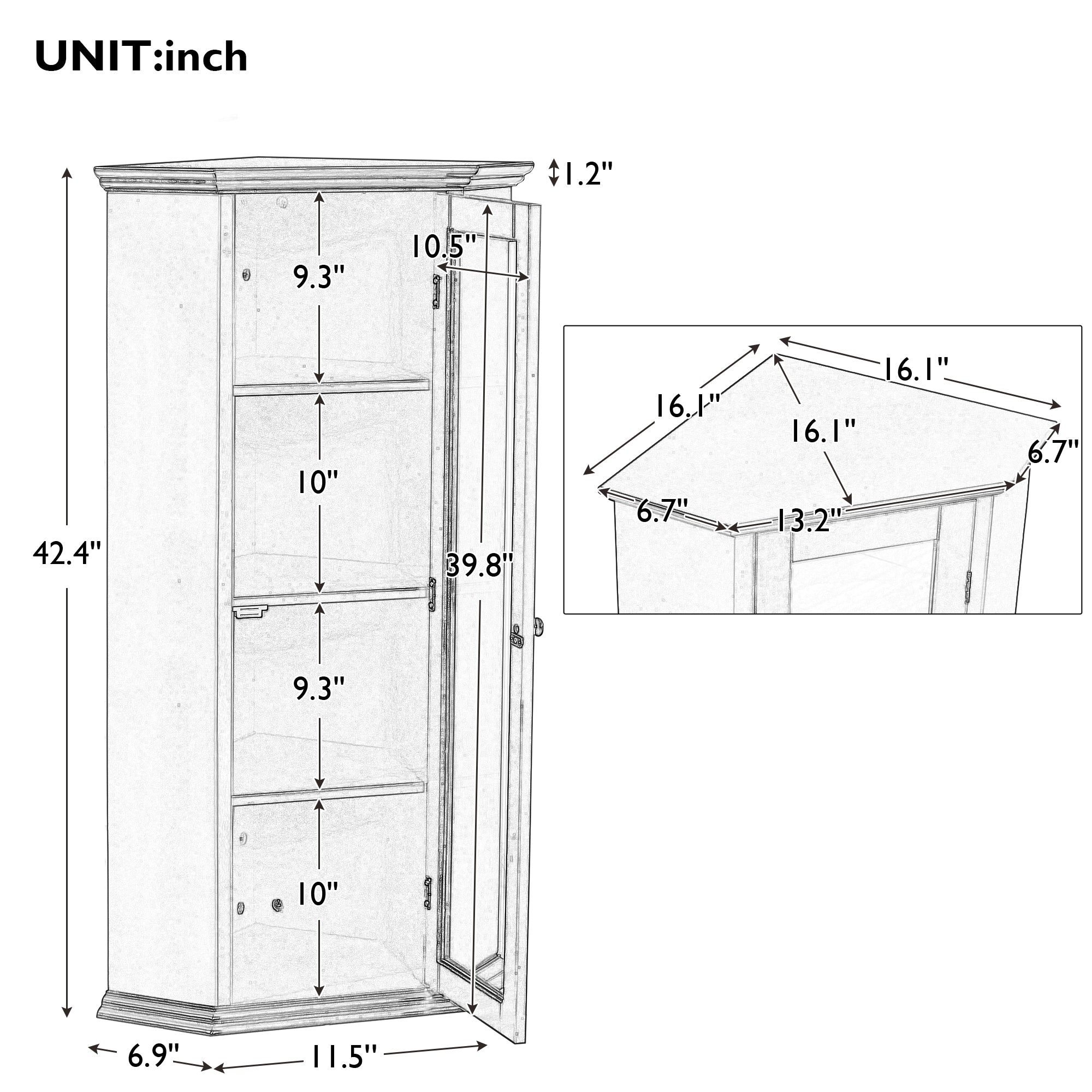 42" Tall Wood 1-door Bathroom Cabinet in White with Removable Shelf