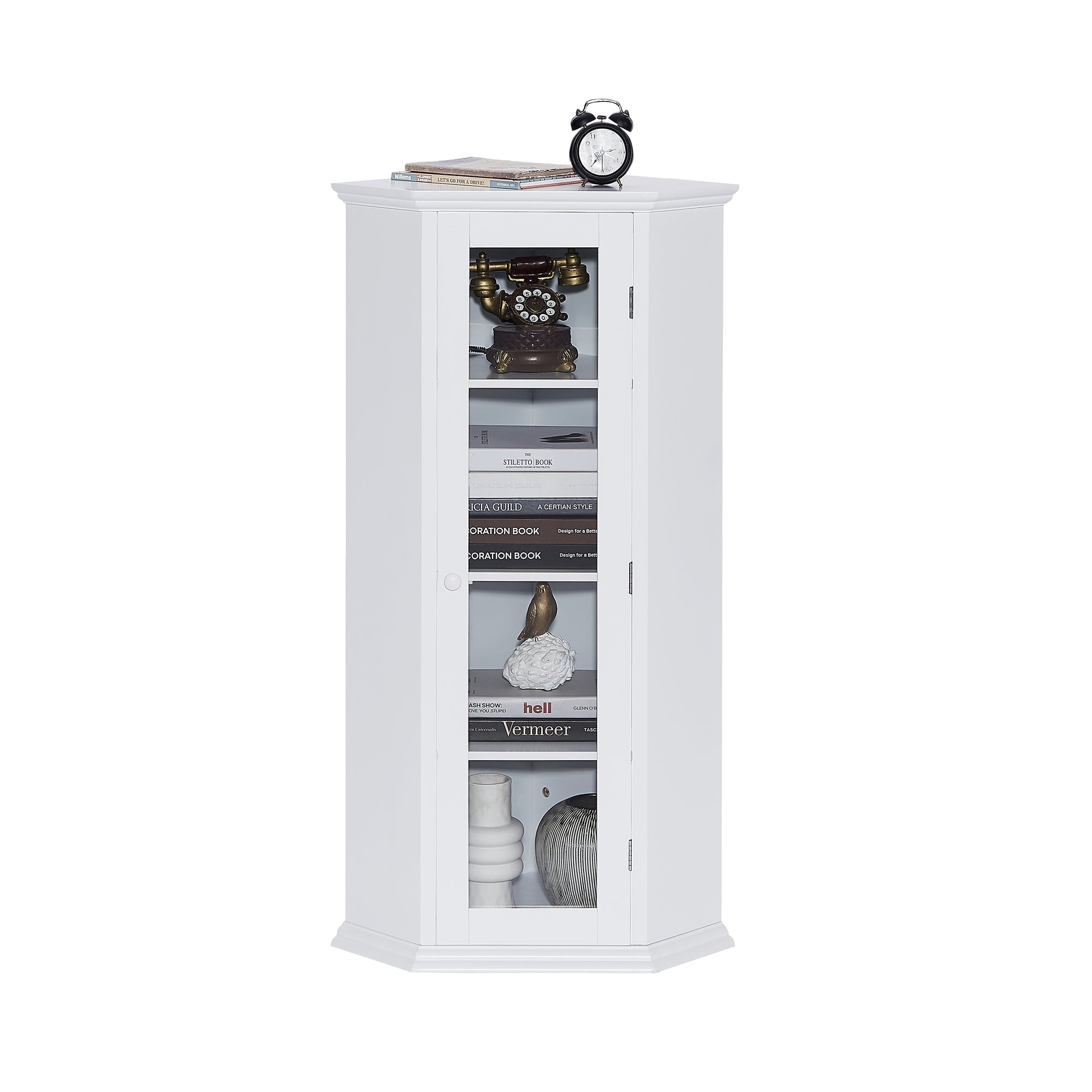 42" Tall Wood 1-door Bathroom Cabinet in White with Removable Shelf