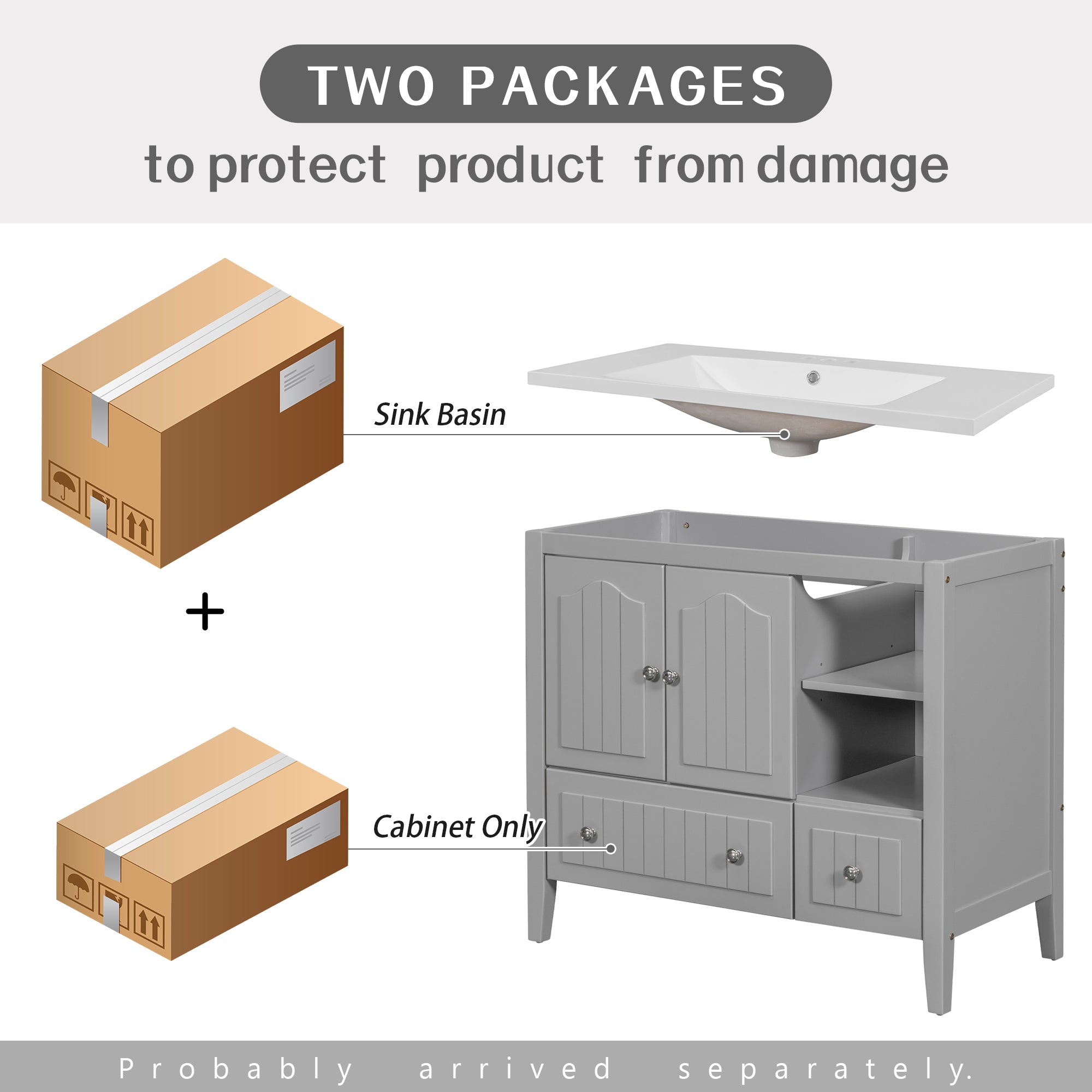 36 inch MDF Freestanding Bathroom Vanity Set with Doors and Drawer and Integrated Ceramic Sink