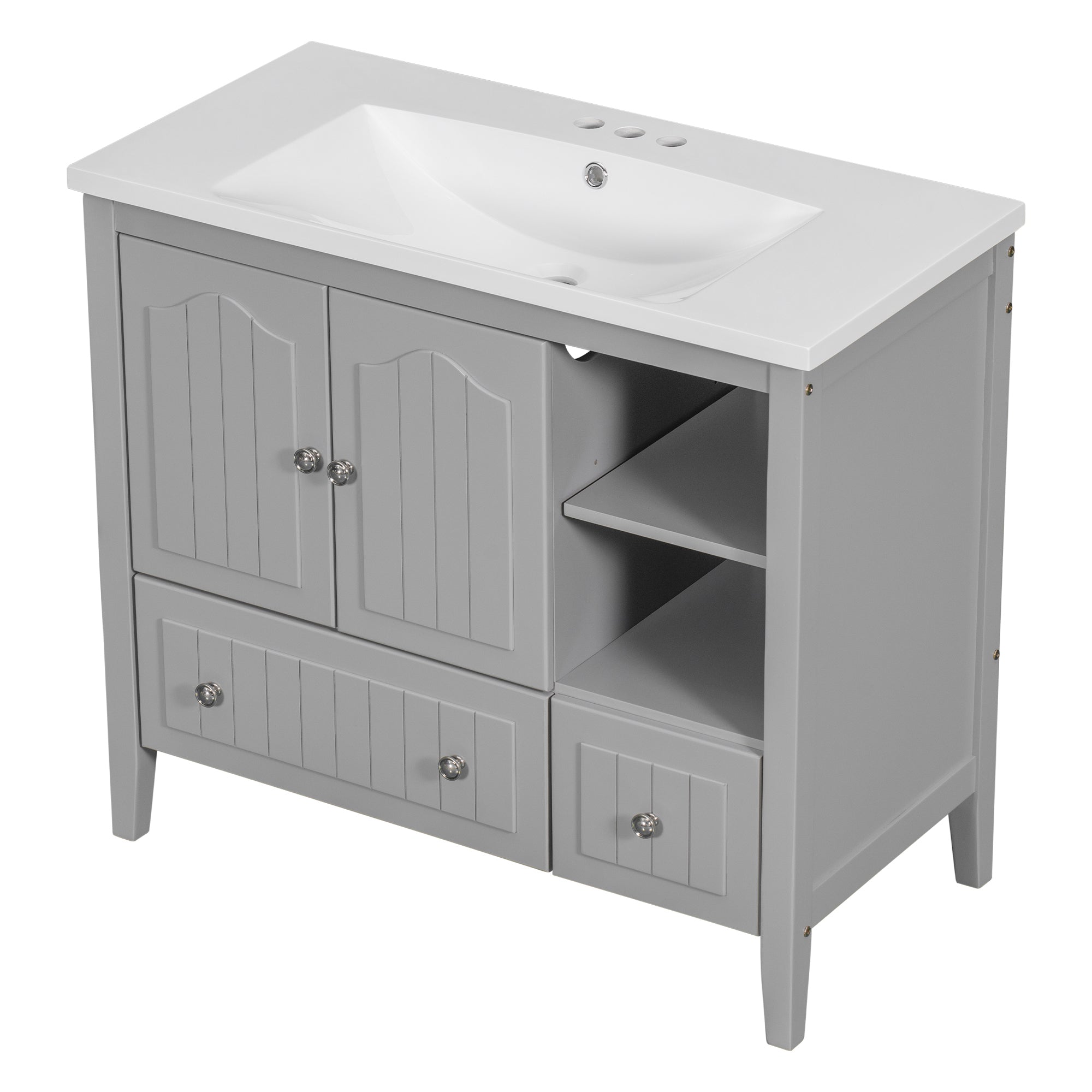 36 inch MDF Freestanding Bathroom Vanity Set with Doors and Drawer and Integrated Ceramic Sink