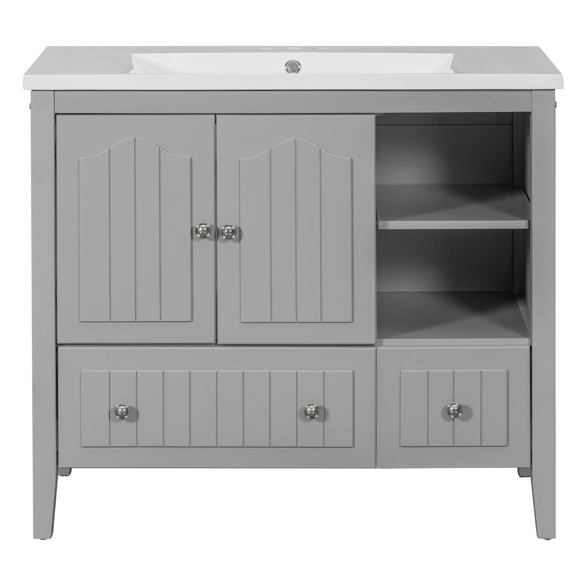 36 inch MDF Freestanding Bathroom Vanity Set with Doors and Drawer and Integrated Ceramic Sink