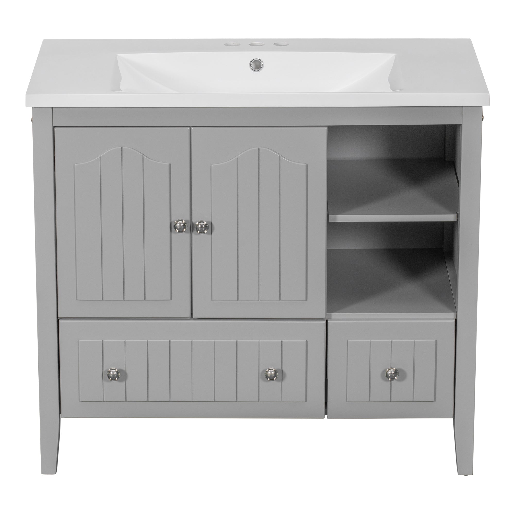 36 inch MDF Freestanding Bathroom Vanity Set with Doors and Drawer and Integrated Ceramic Sink