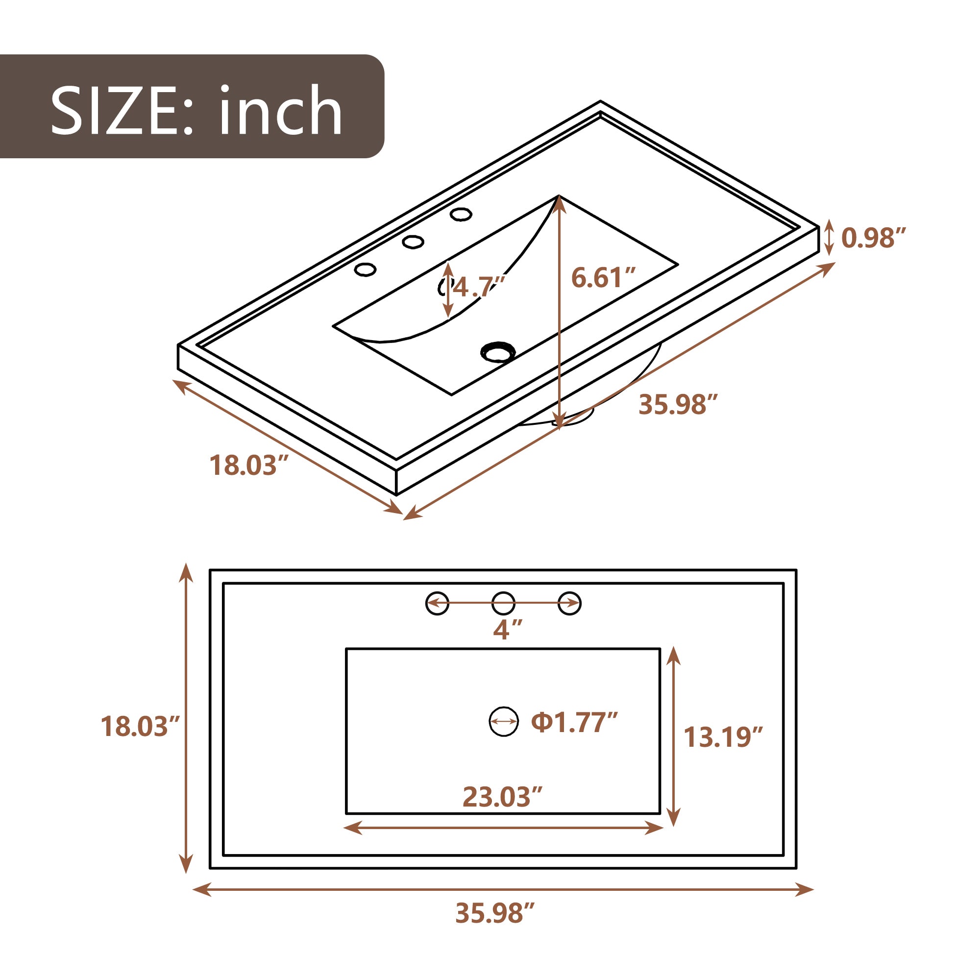 36 inch MDF Freestanding Bathroom Vanity Set with Doors and Drawer and Integrated Ceramic Sink