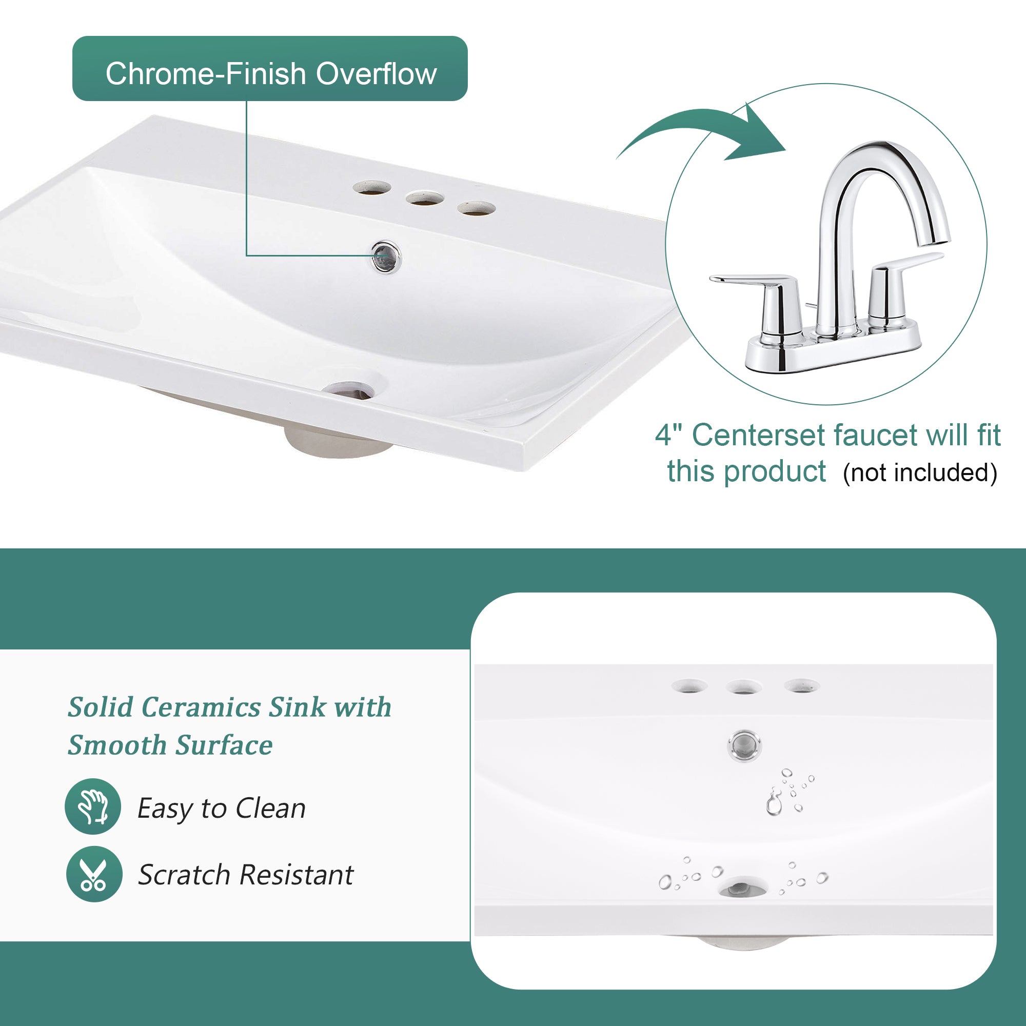 30 inch MDF Freestanding Bathroom Vanity Set with Doors and Drawer and Integrated Ceramic Sink