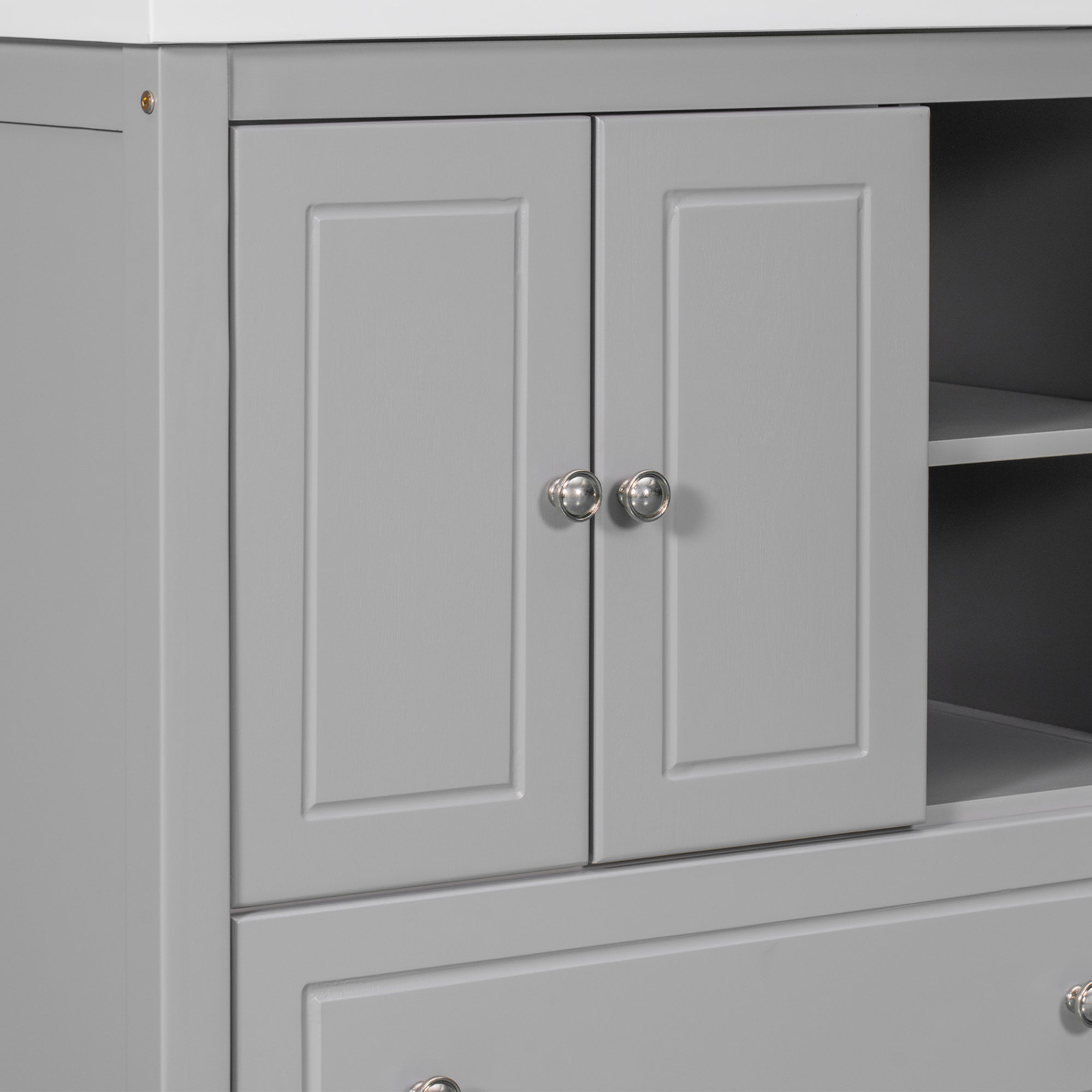 30 inch MDF Freestanding Bathroom Vanity Set with Doors and Drawer and Integrated Ceramic Sink
