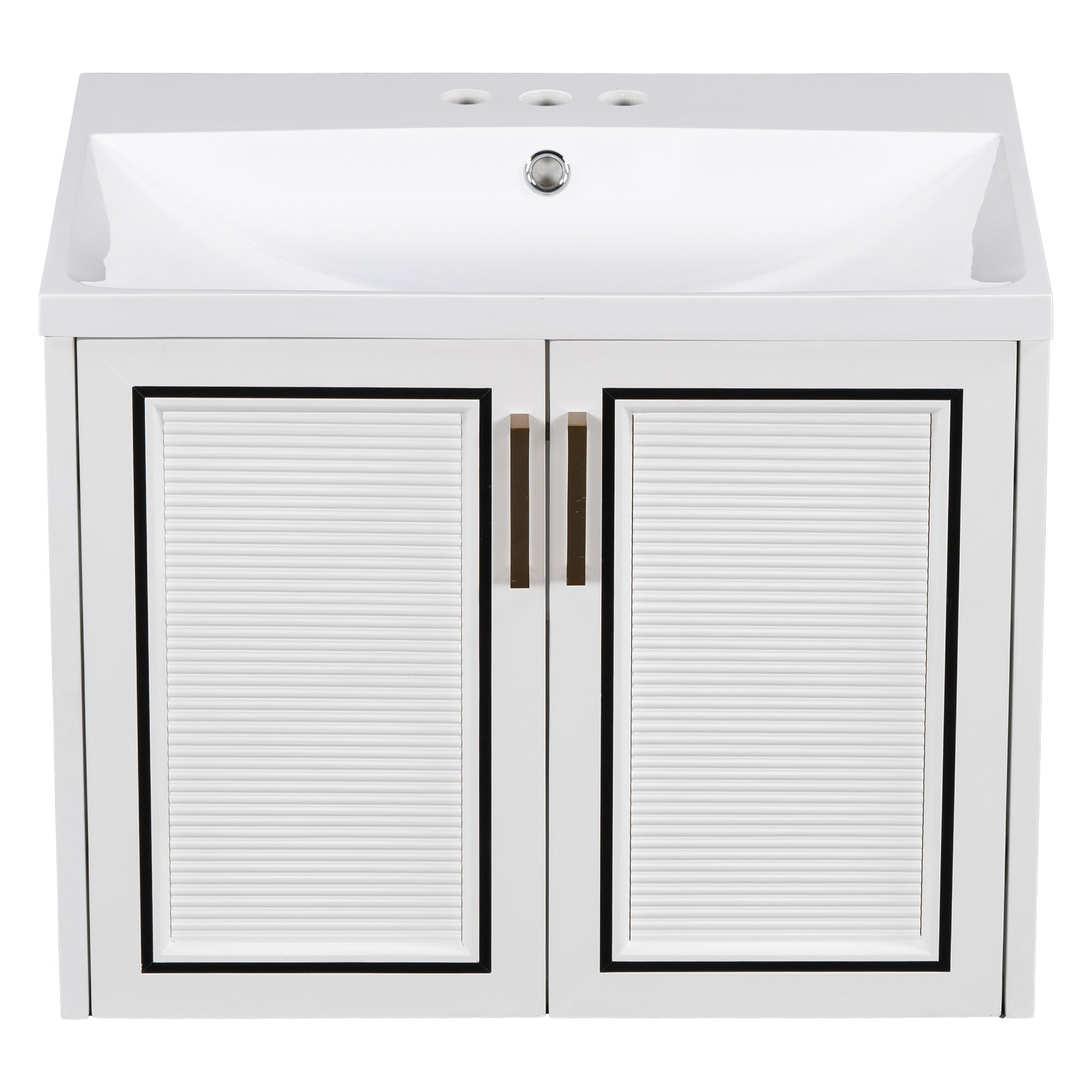 24 inch MDF Wall-Mounted Bathroom Vanity Set with Doors and Integrated Ceramic Sink