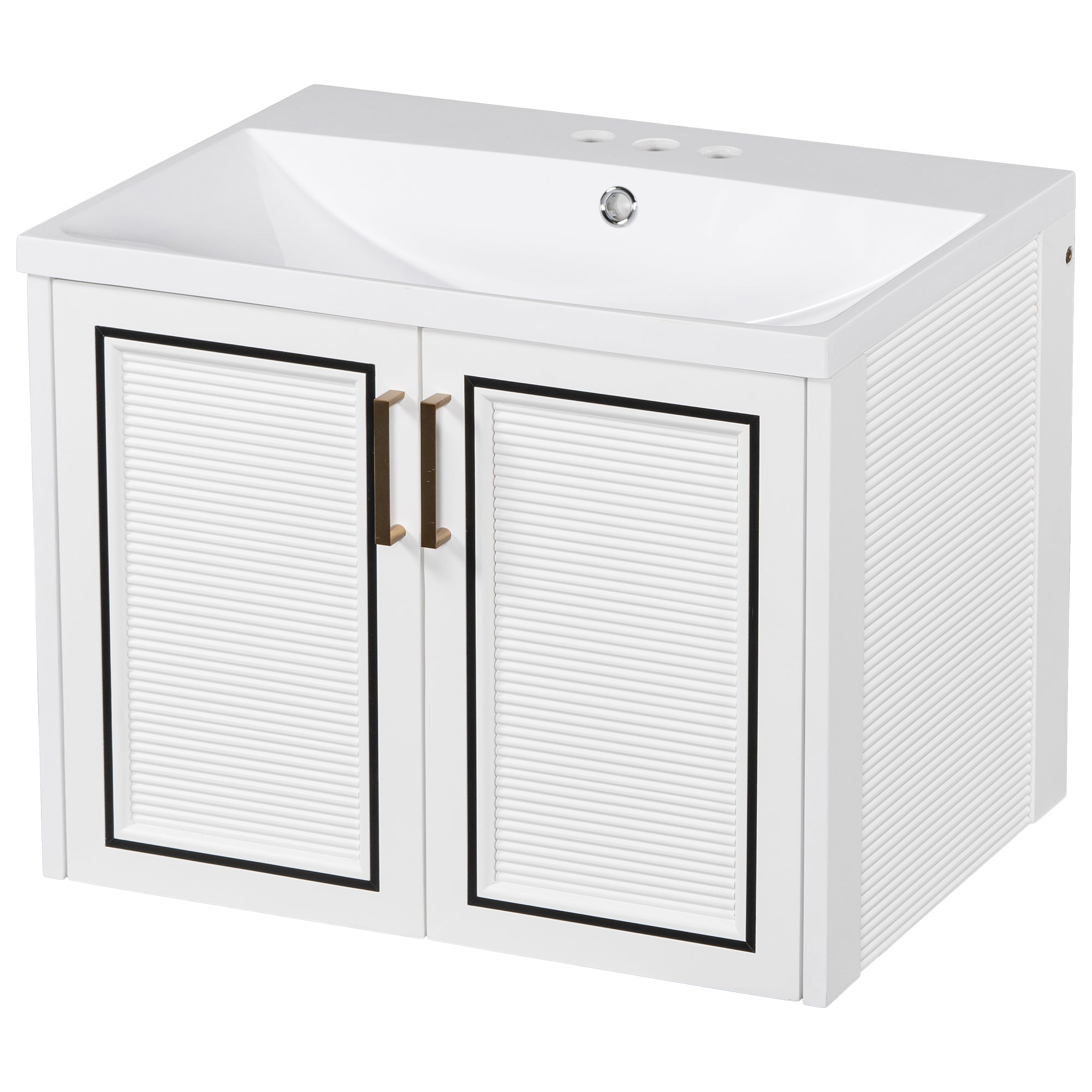 24 inch MDF Wall-Mounted Bathroom Vanity Set with Doors and Integrated Ceramic Sink