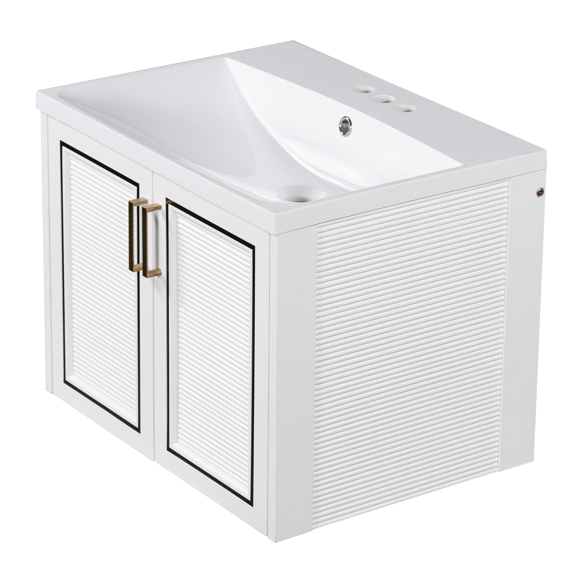 24 inch MDF Wall-Mounted Bathroom Vanity Set with Doors and Integrated Ceramic Sink