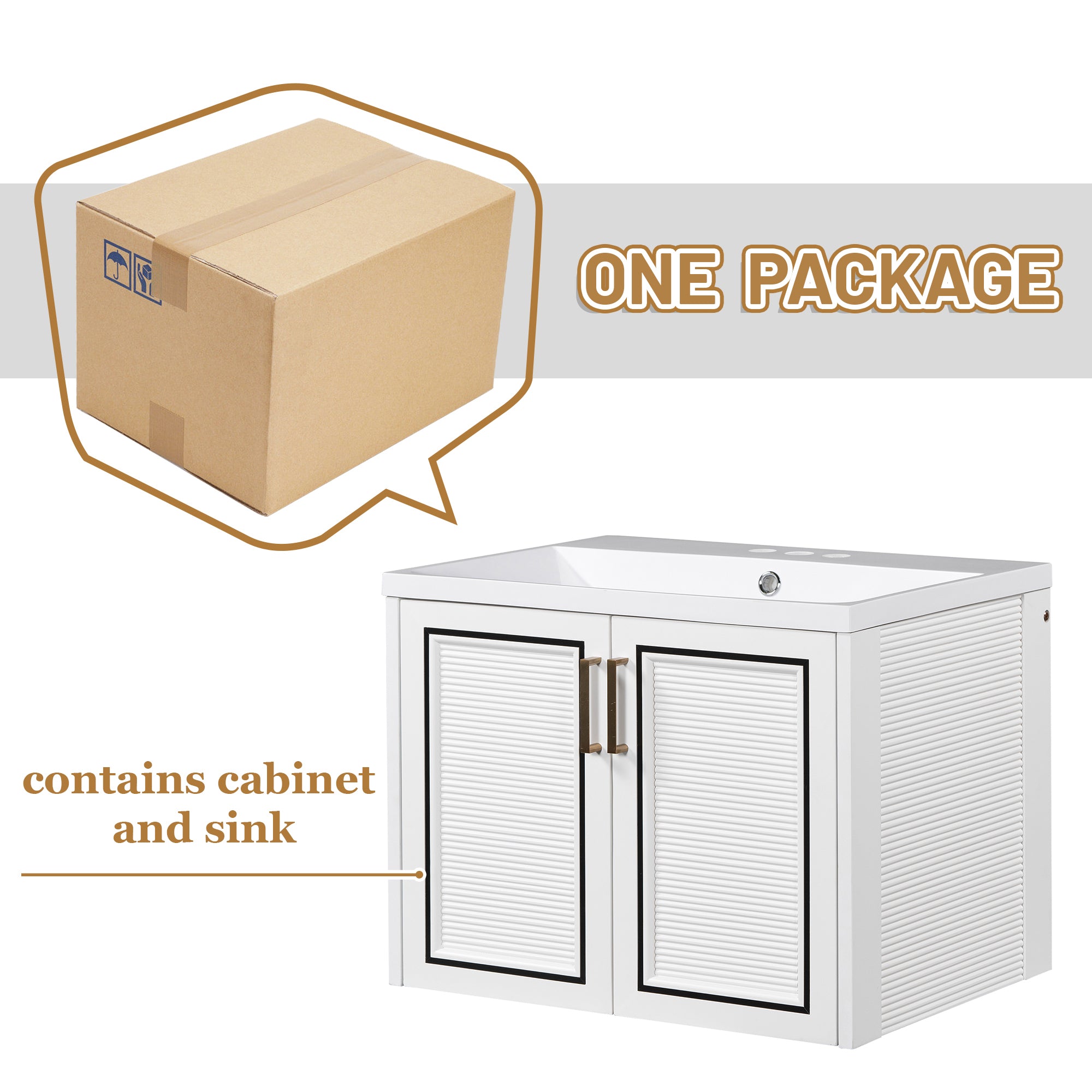 24 inch MDF Wall-Mounted Bathroom Vanity Set with Doors and Integrated Ceramic Sink