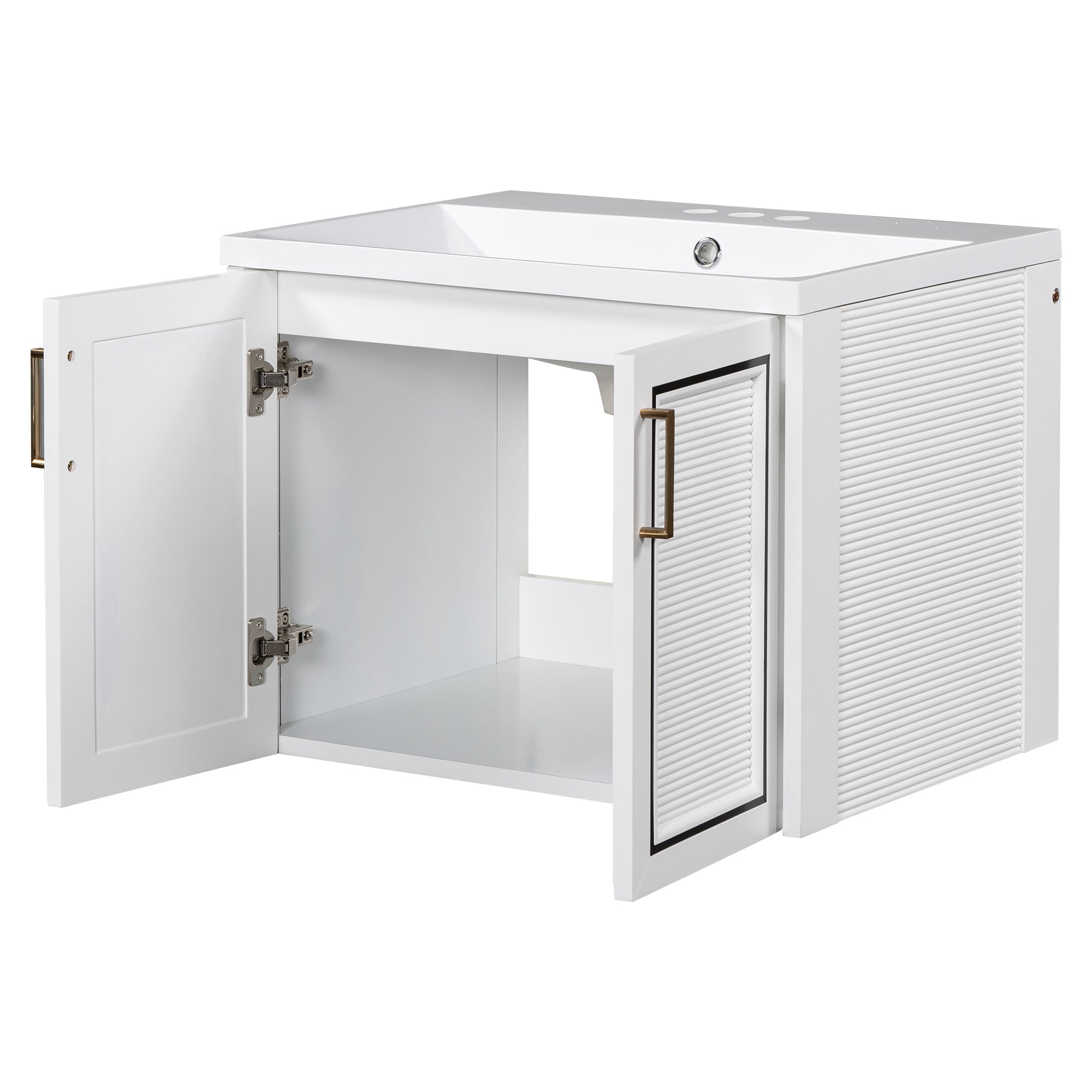 24 inch MDF Wall-Mounted Bathroom Vanity Set with Doors and Integrated Ceramic Sink