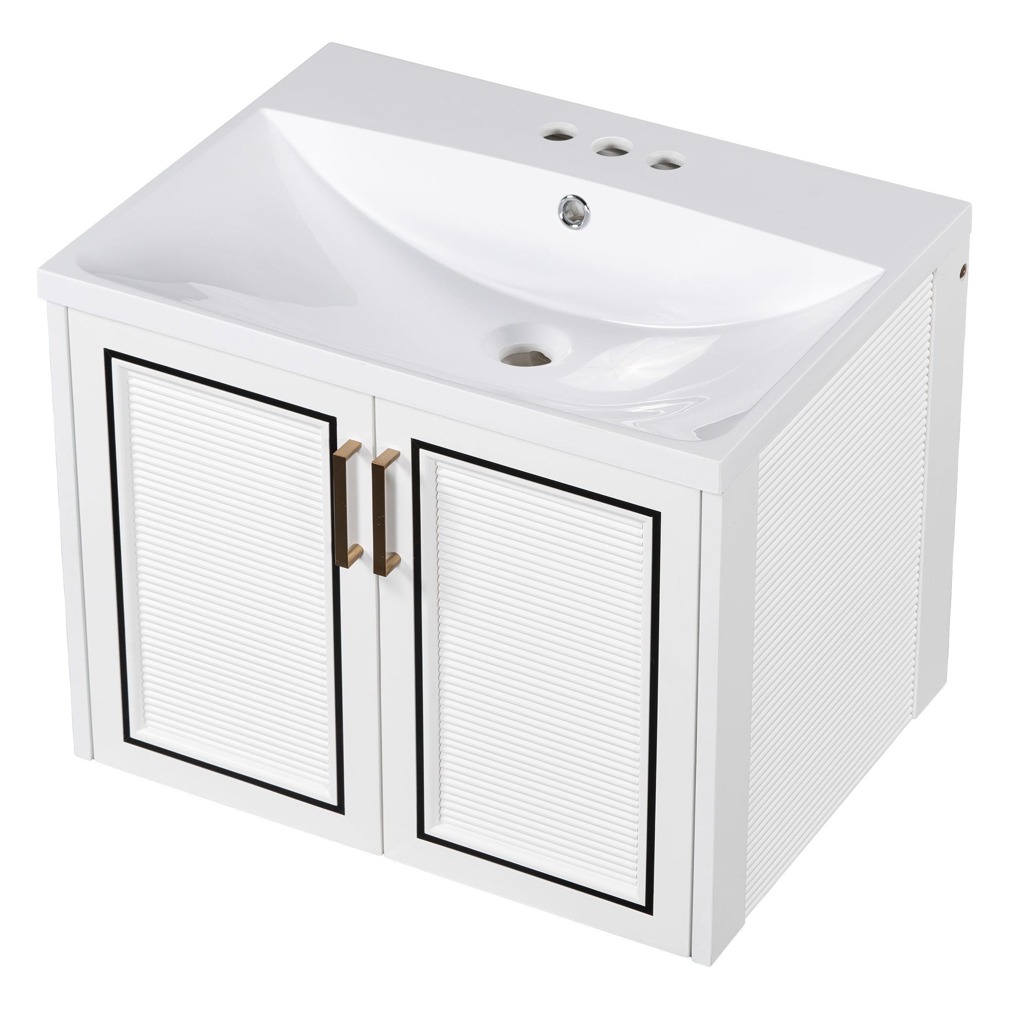 24 inch MDF Wall-Mounted Bathroom Vanity Set with Doors and Integrated Ceramic Sink