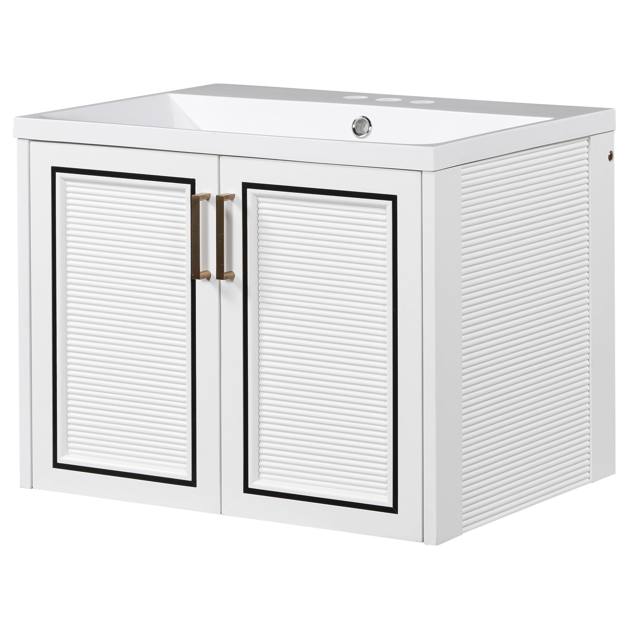 24 inch MDF Wall-Mounted Bathroom Vanity Set with Doors and Integrated Ceramic Sink
