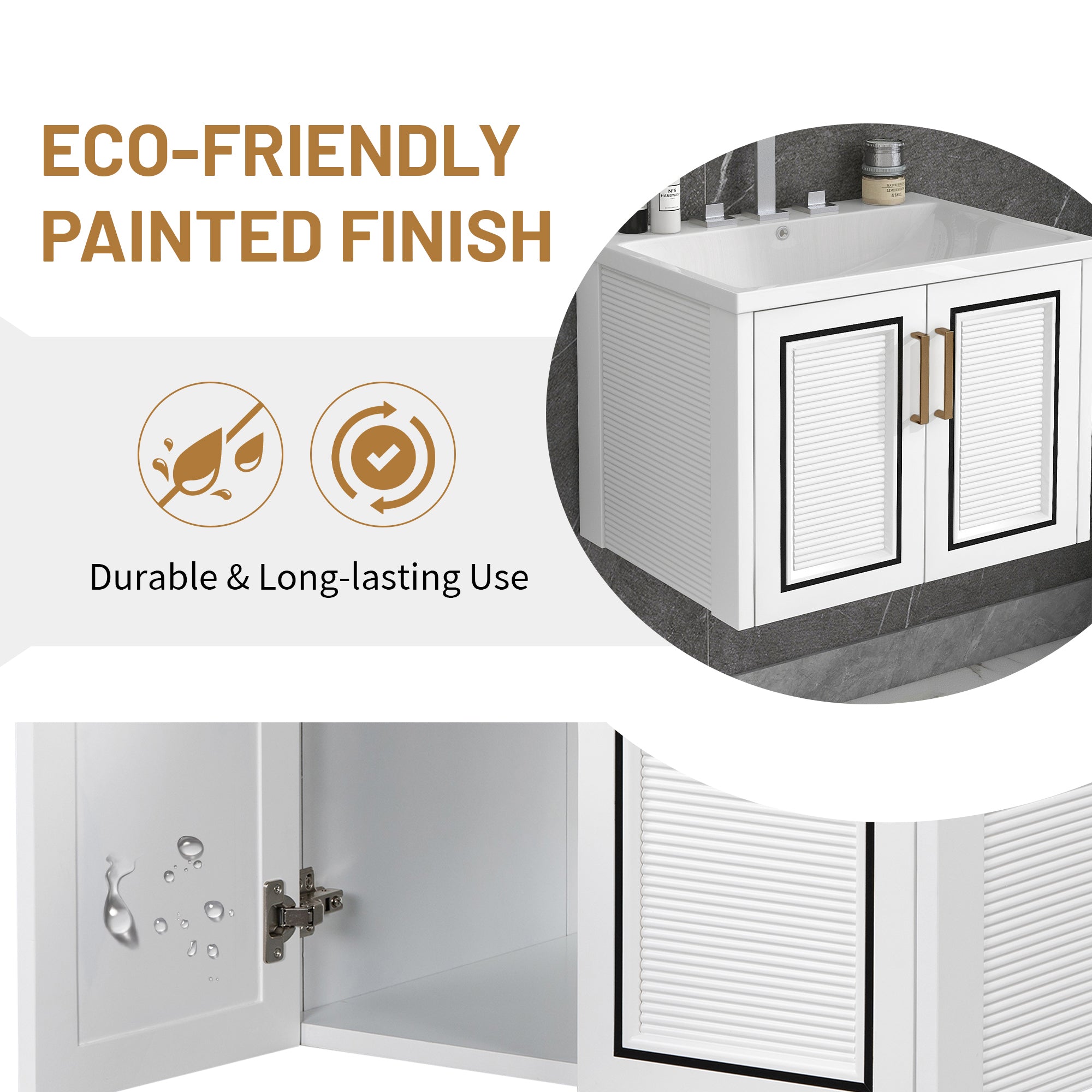 24 inch MDF Wall-Mounted Bathroom Vanity Set with Doors and Integrated Ceramic Sink