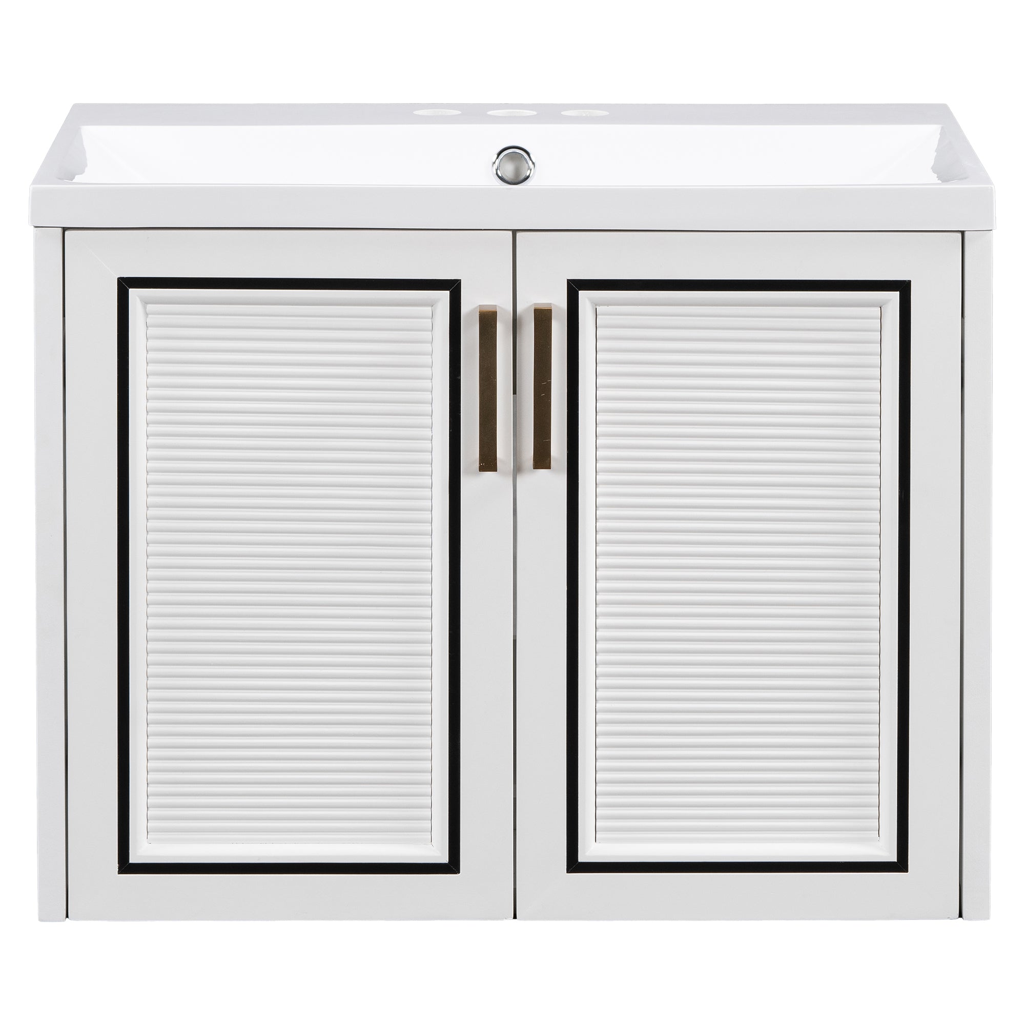 24 inch MDF Wall-Mounted Bathroom Vanity Set with Doors and Integrated Ceramic Sink