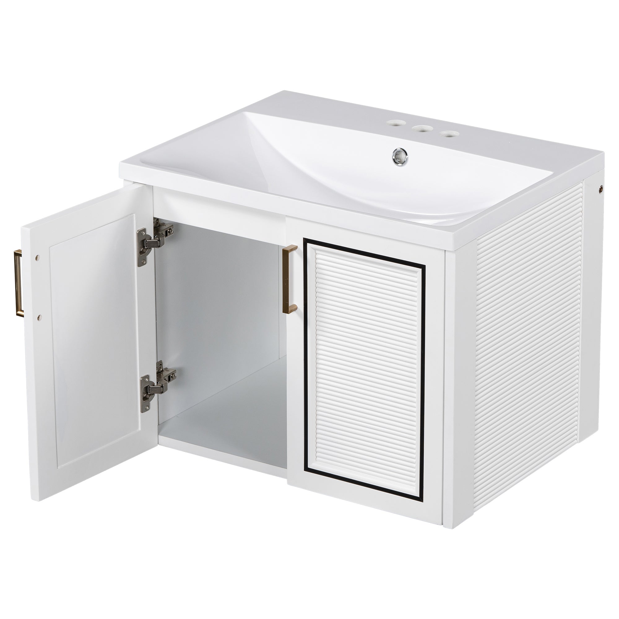 24 inch MDF Wall-Mounted Bathroom Vanity Set with Doors and Integrated Ceramic Sink