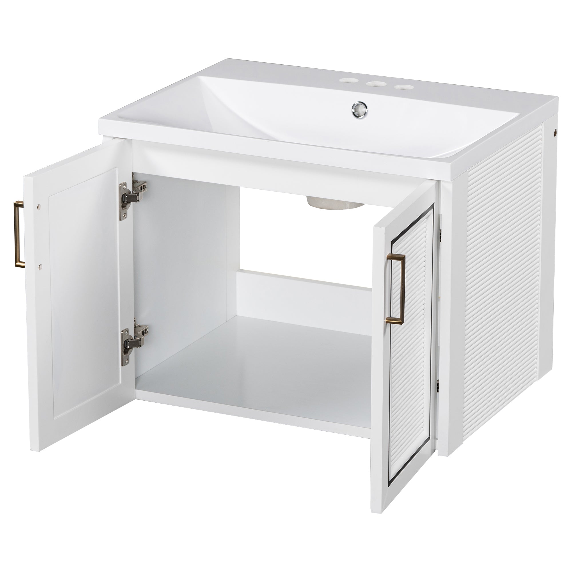 24 inch MDF Wall-Mounted Bathroom Vanity Set with Doors and Integrated Ceramic Sink