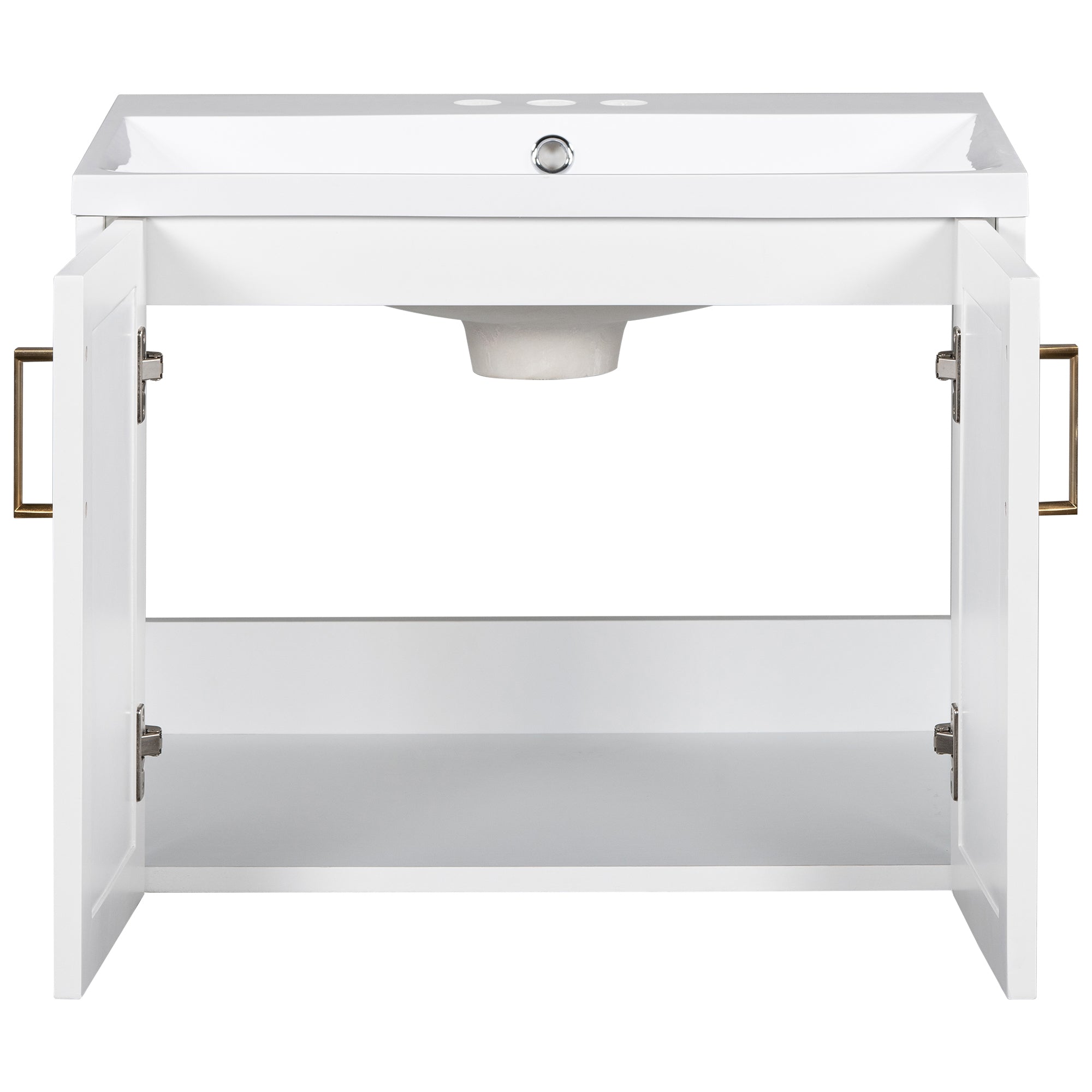 24 inch MDF Wall-Mounted Bathroom Vanity Set with Doors and Integrated Ceramic Sink