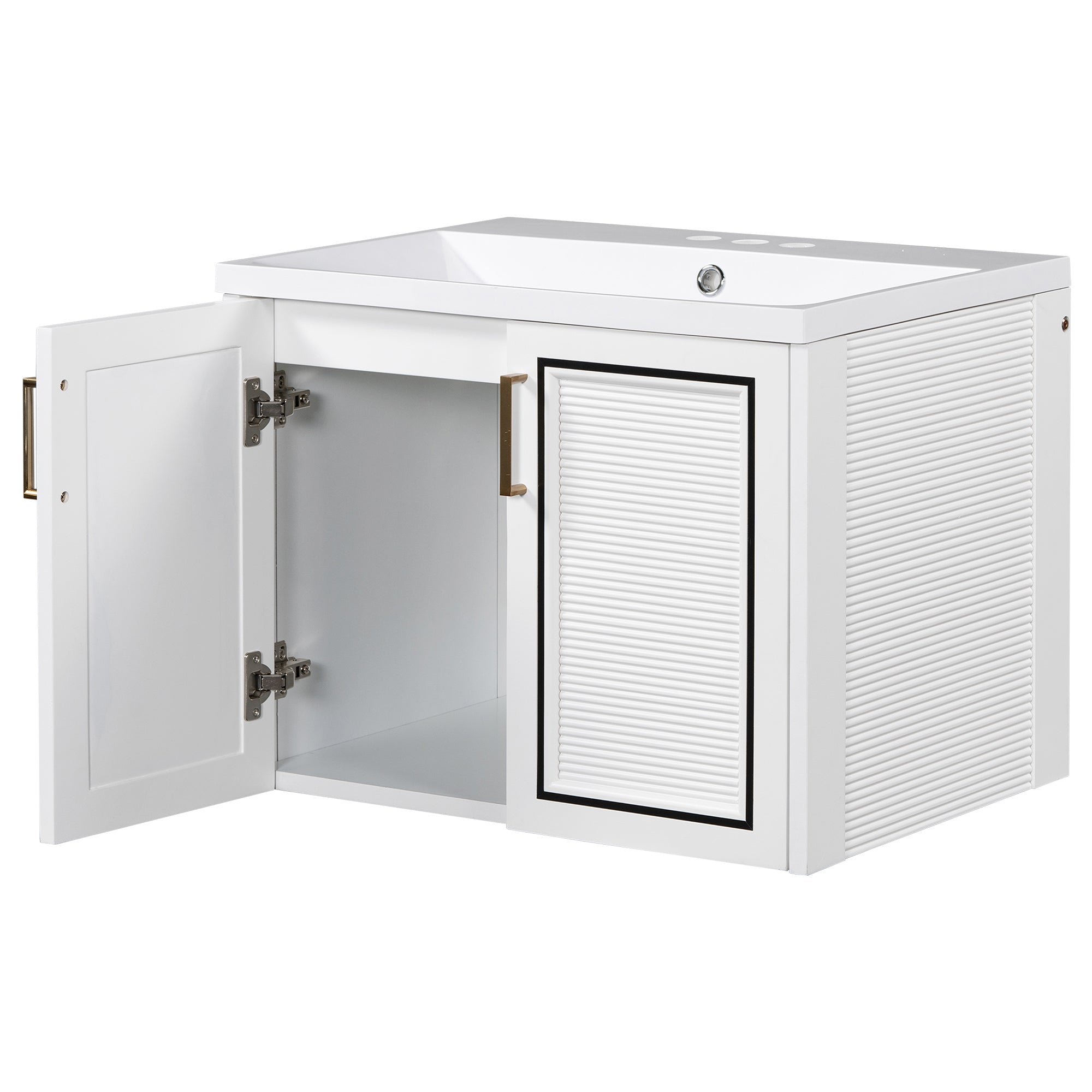 24 inch MDF Wall-Mounted Bathroom Vanity Set with Doors and Integrated Ceramic Sink
