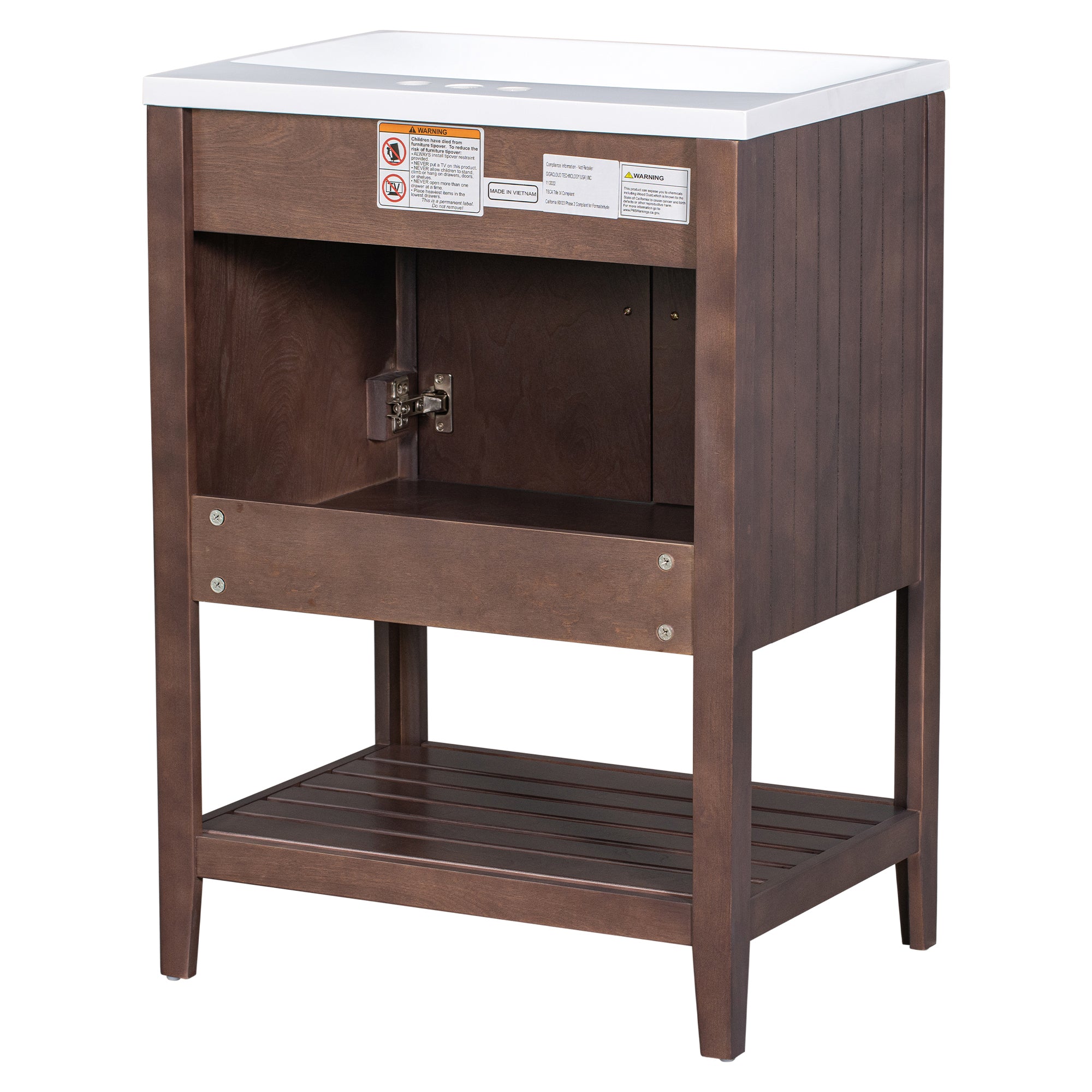 24 inch MDF Freestanding Bathroom Vanity Set with Doors and Open Shelf and Integrated Ceramic Sink