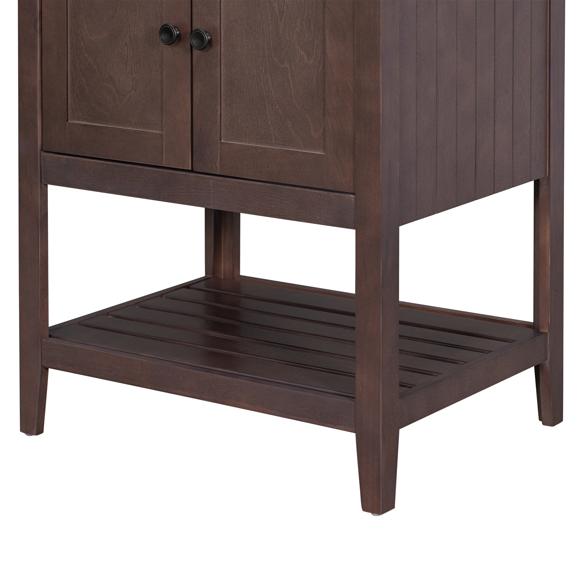 24 inch MDF Freestanding Bathroom Vanity Set with Doors and Open Shelf and Integrated Ceramic Sink