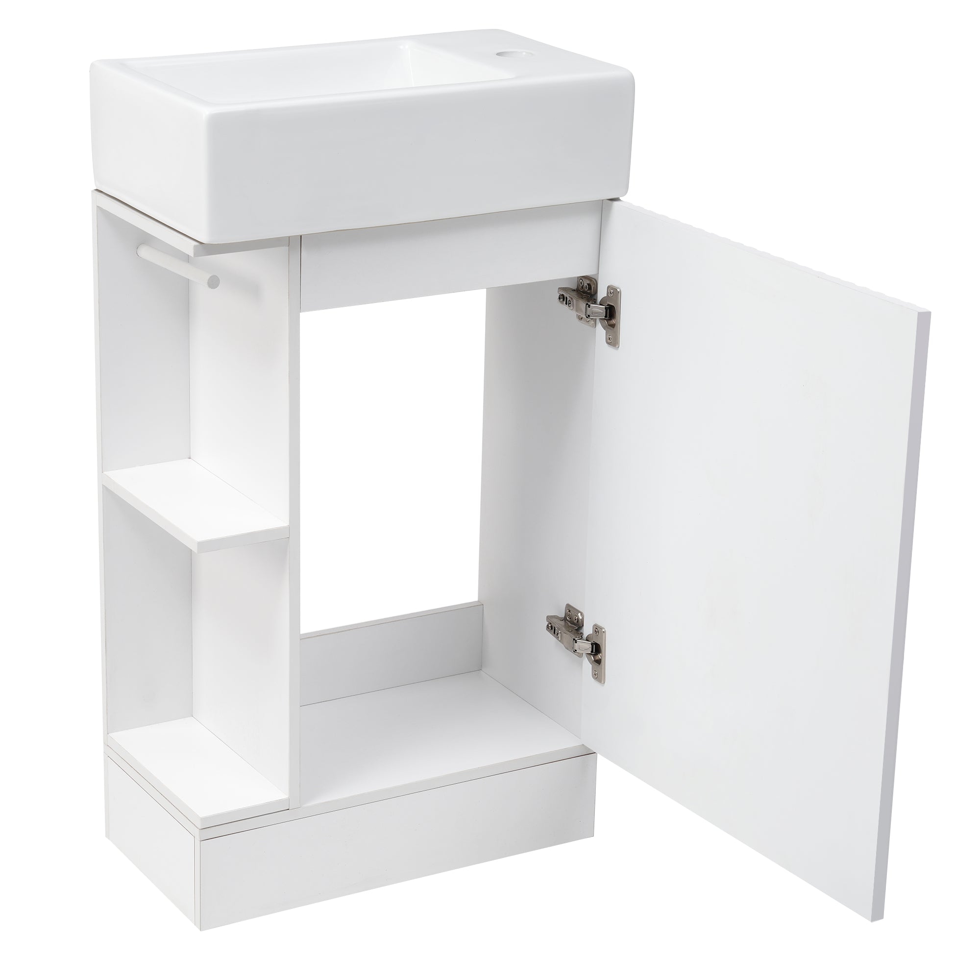 White 18.6 in.W x 33 in.H MDF Bathroom Vanity with Ceramic Sink and Two-tier Shelf