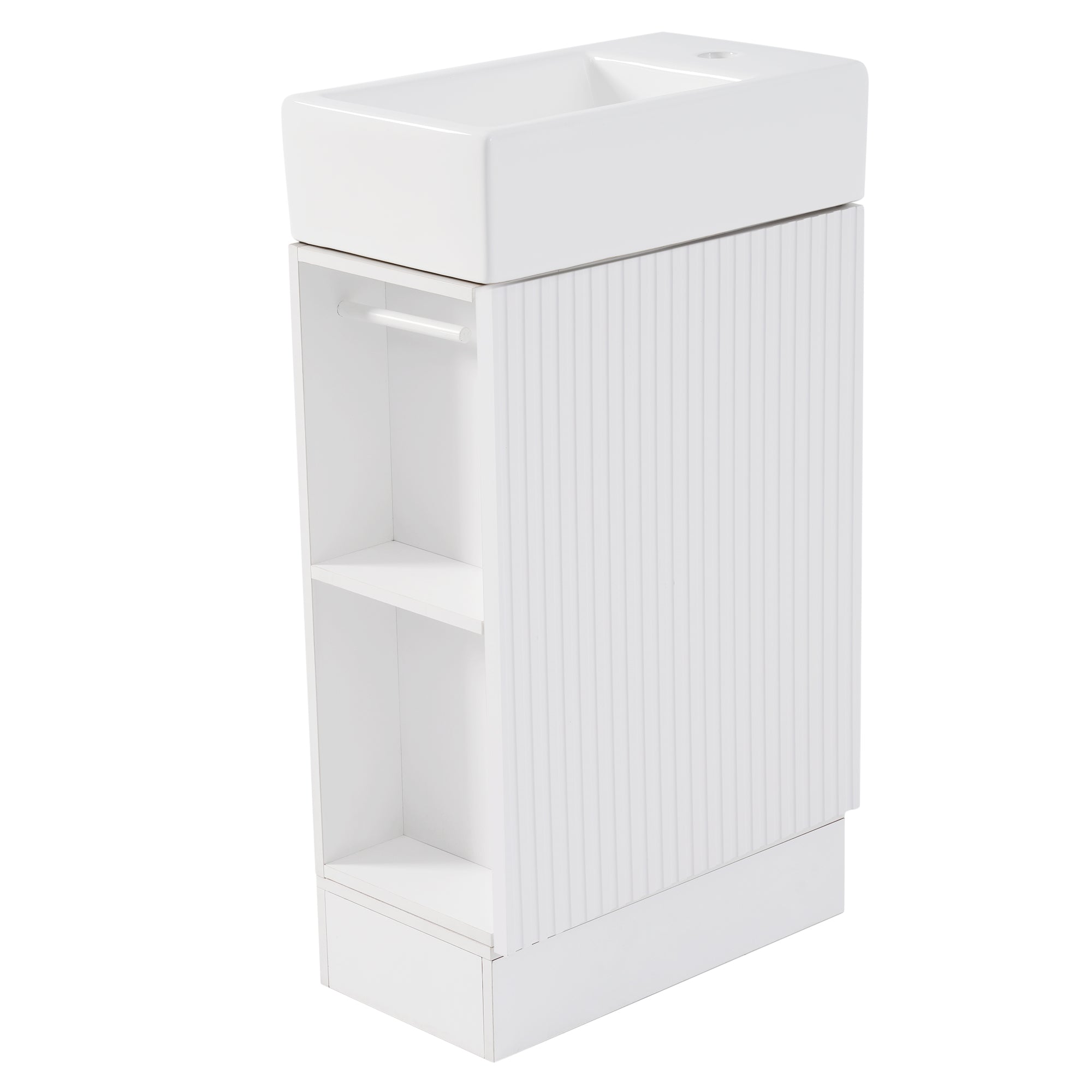 White 18.6 in.W x 33 in.H MDF Bathroom Vanity with Ceramic Sink and Two-tier Shelf