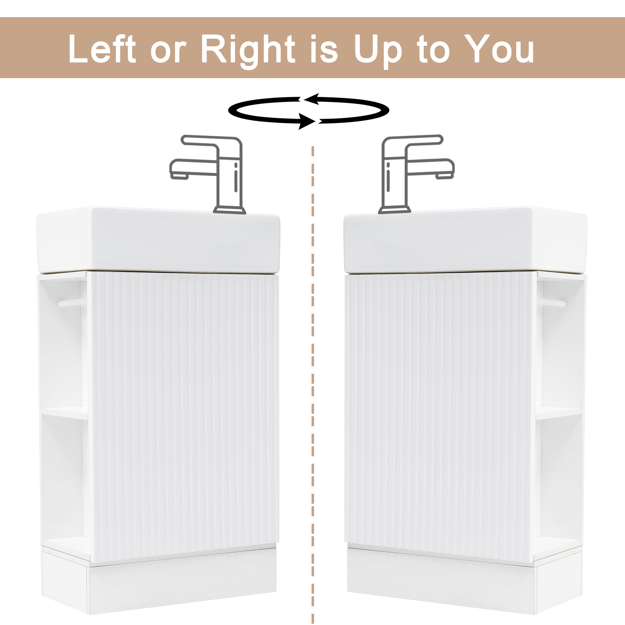 White 18.6 in.W x 33 in.H MDF Bathroom Vanity with Ceramic Sink and Two-tier Shelf