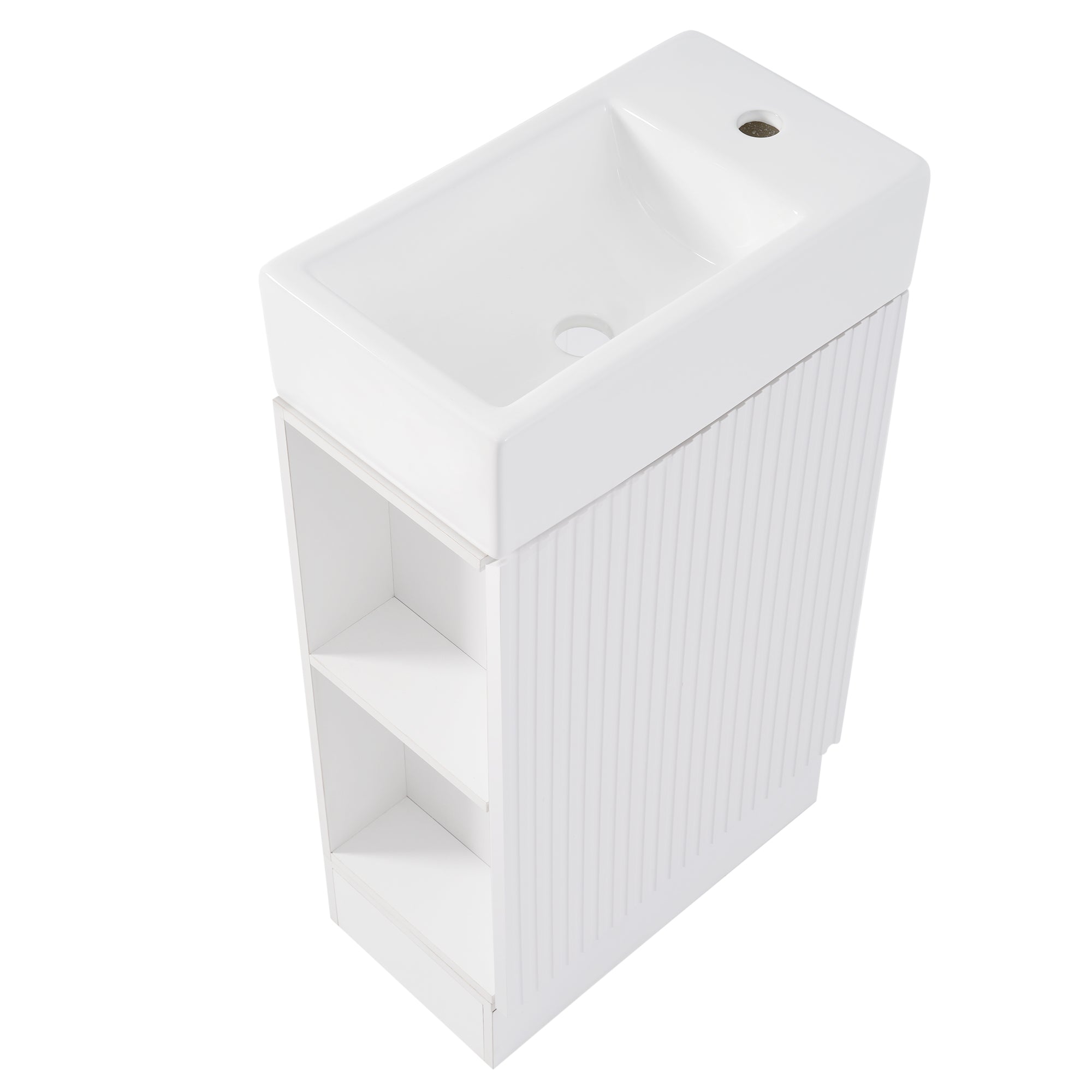 White 18.6 in.W x 33 in.H MDF Bathroom Vanity with Ceramic Sink and Two-tier Shelf