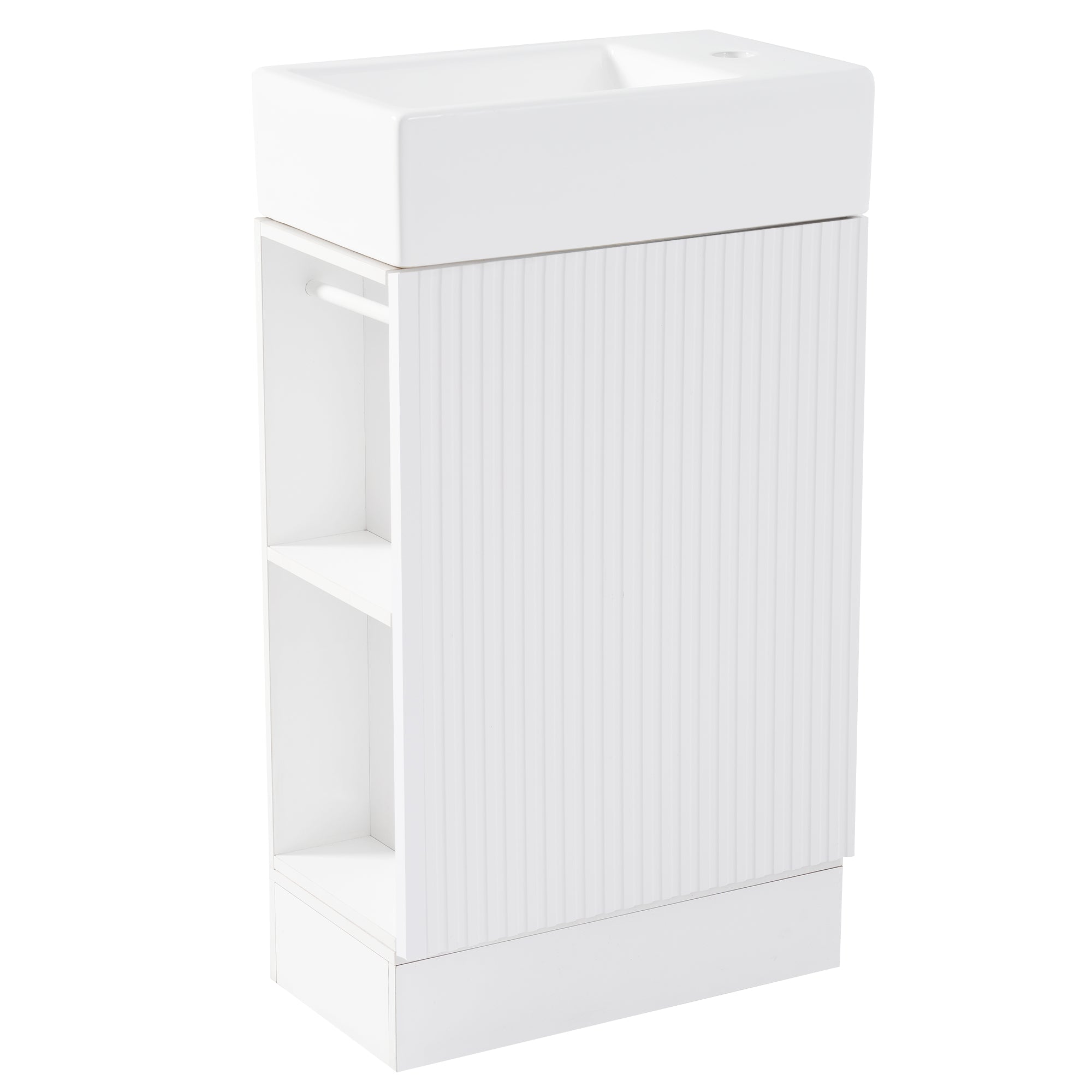 White 18.6 in.W x 33 in.H MDF Bathroom Vanity with Ceramic Sink and Two-tier Shelf