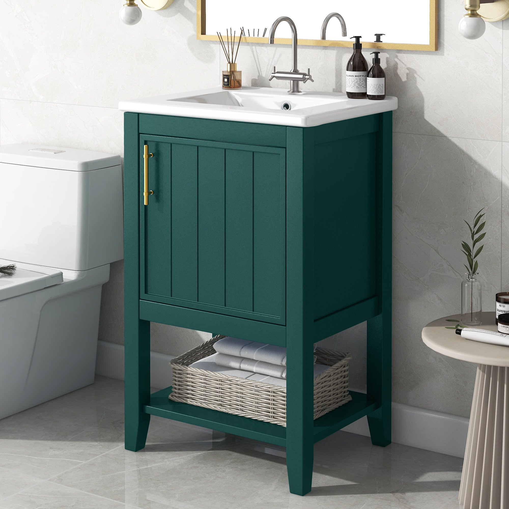 20 in.W x 33.5 in.H Freestanding Bathroom Vanity with Ceramic Basin and Open Shelf