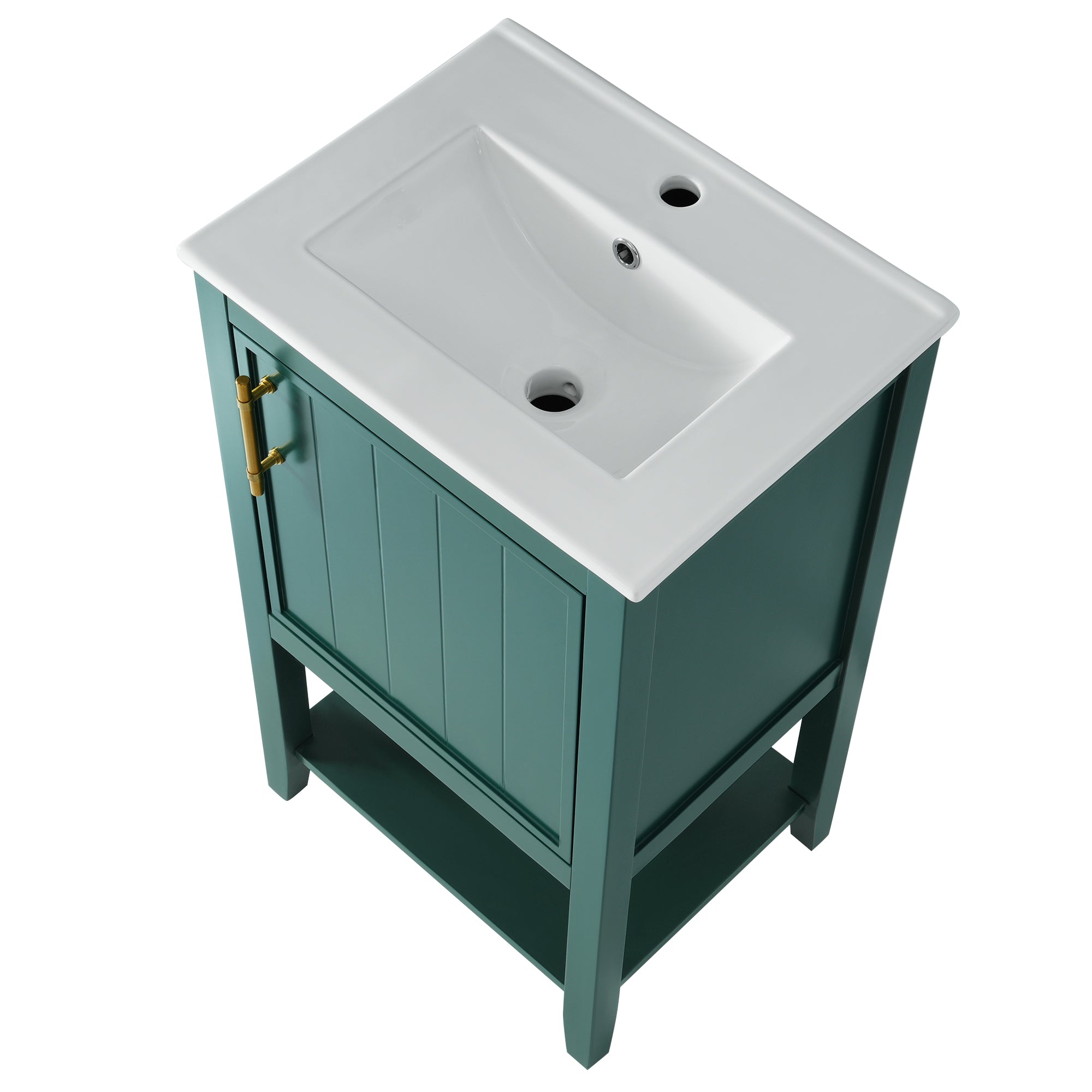 20 in.W x 33.5 in.H Freestanding Bathroom Vanity with Ceramic Basin and Open Shelf