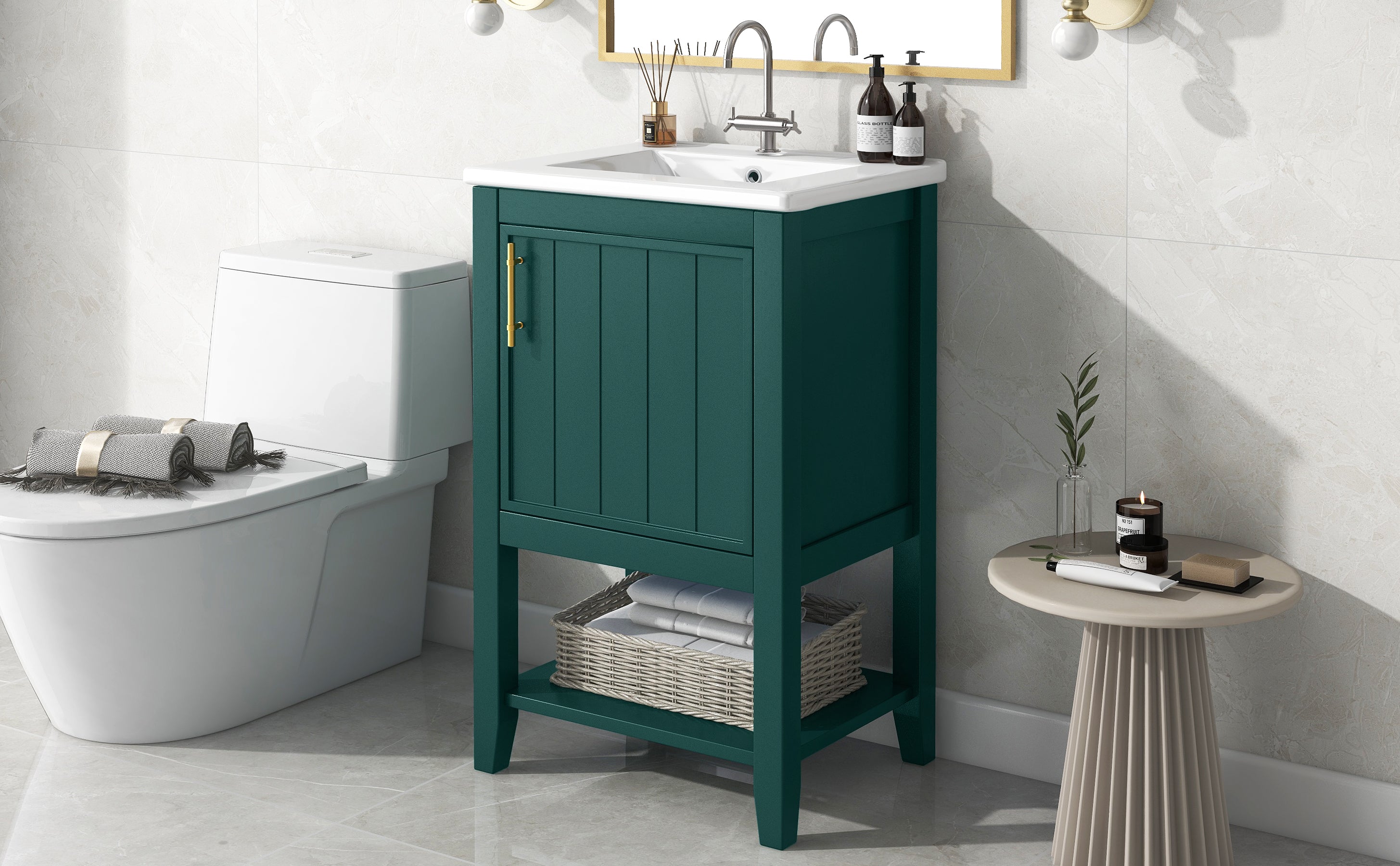 20 in.W x 33.5 in.H Freestanding Bathroom Vanity with Ceramic Basin and Open Shelf