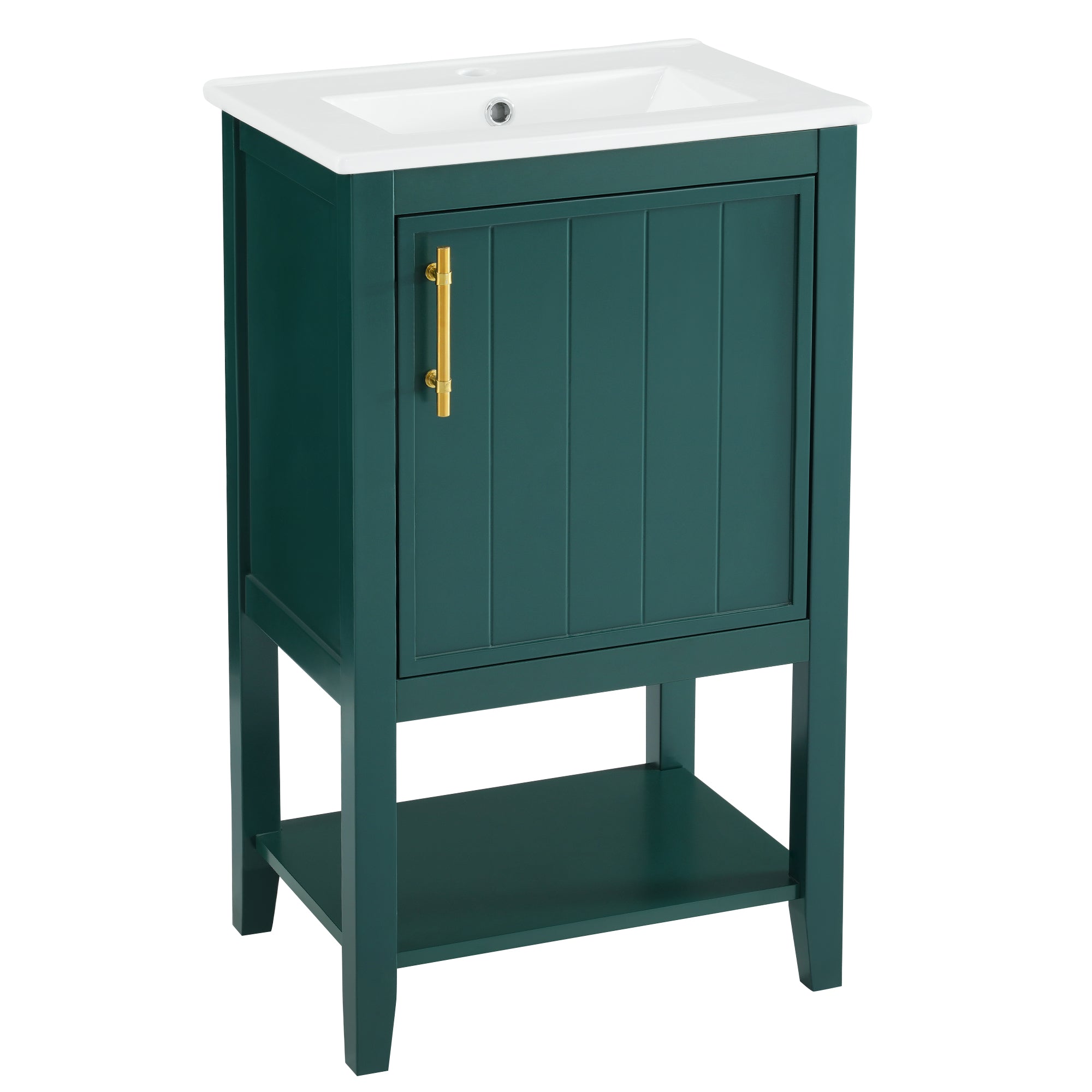 20 in.W x 33.5 in.H Freestanding Bathroom Vanity with Ceramic Basin and Open Shelf
