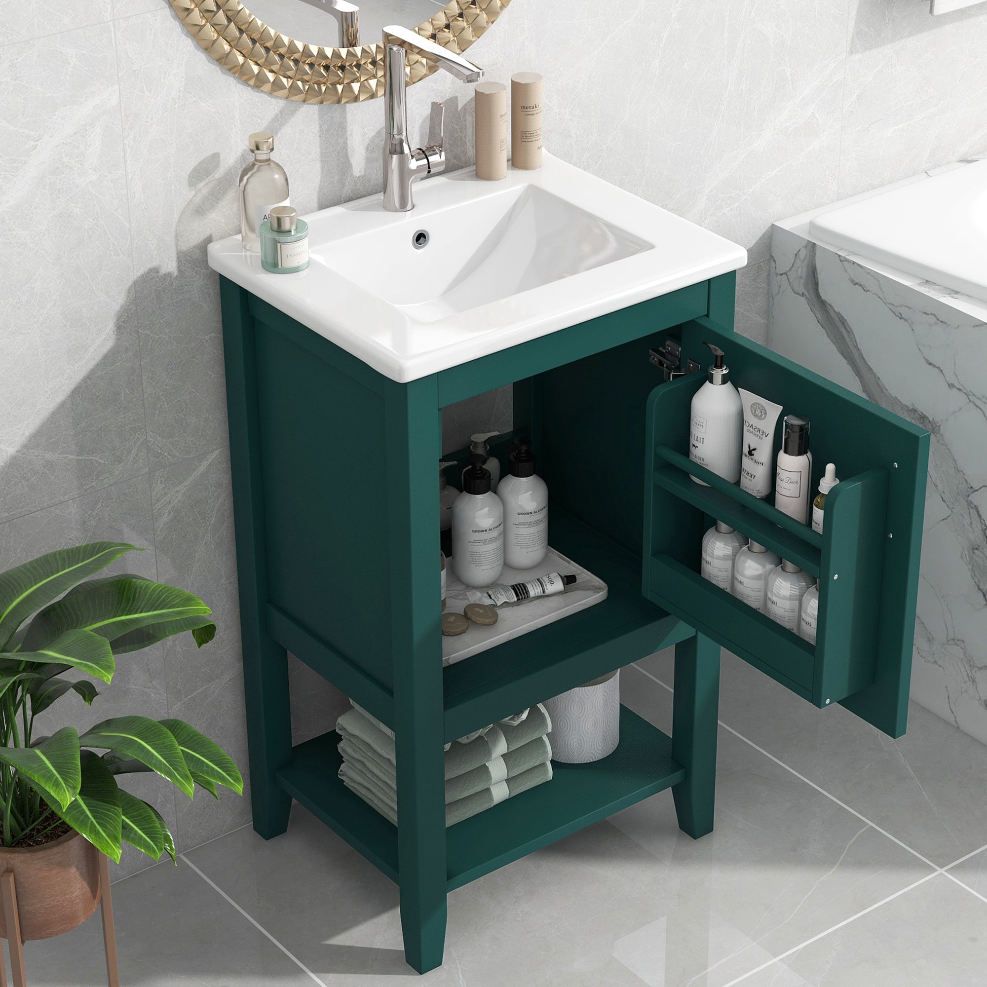 20 in.W x 33.5 in.H Freestanding Bathroom Vanity with Ceramic Basin and Open Shelf