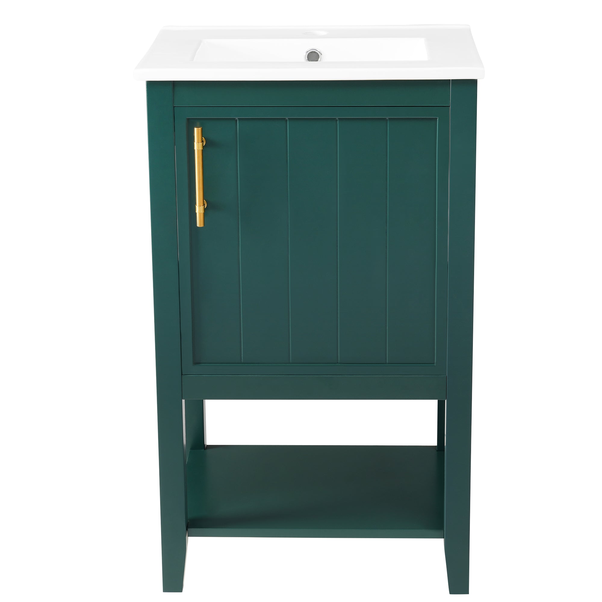 20 in.W x 33.5 in.H Freestanding Bathroom Vanity with Ceramic Basin and Open Shelf