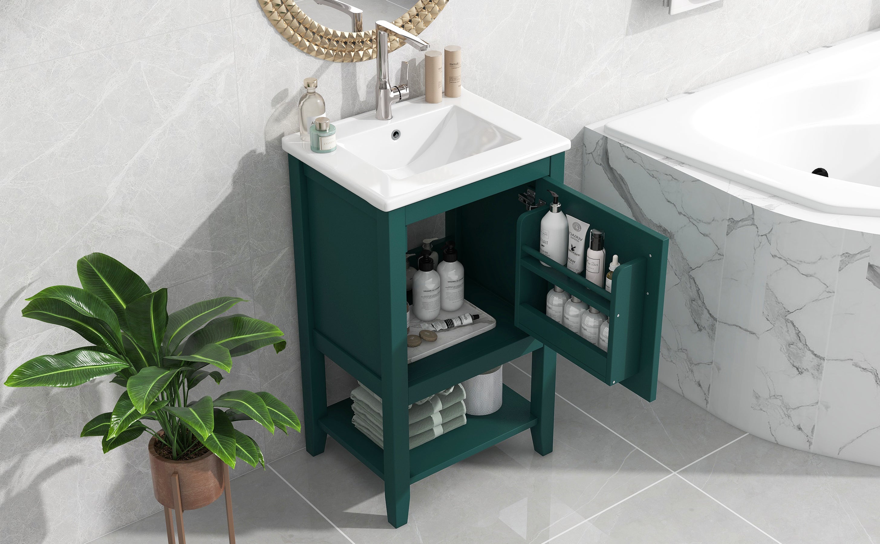 20 in.W x 33.5 in.H Freestanding Bathroom Vanity with Ceramic Basin and Open Shelf